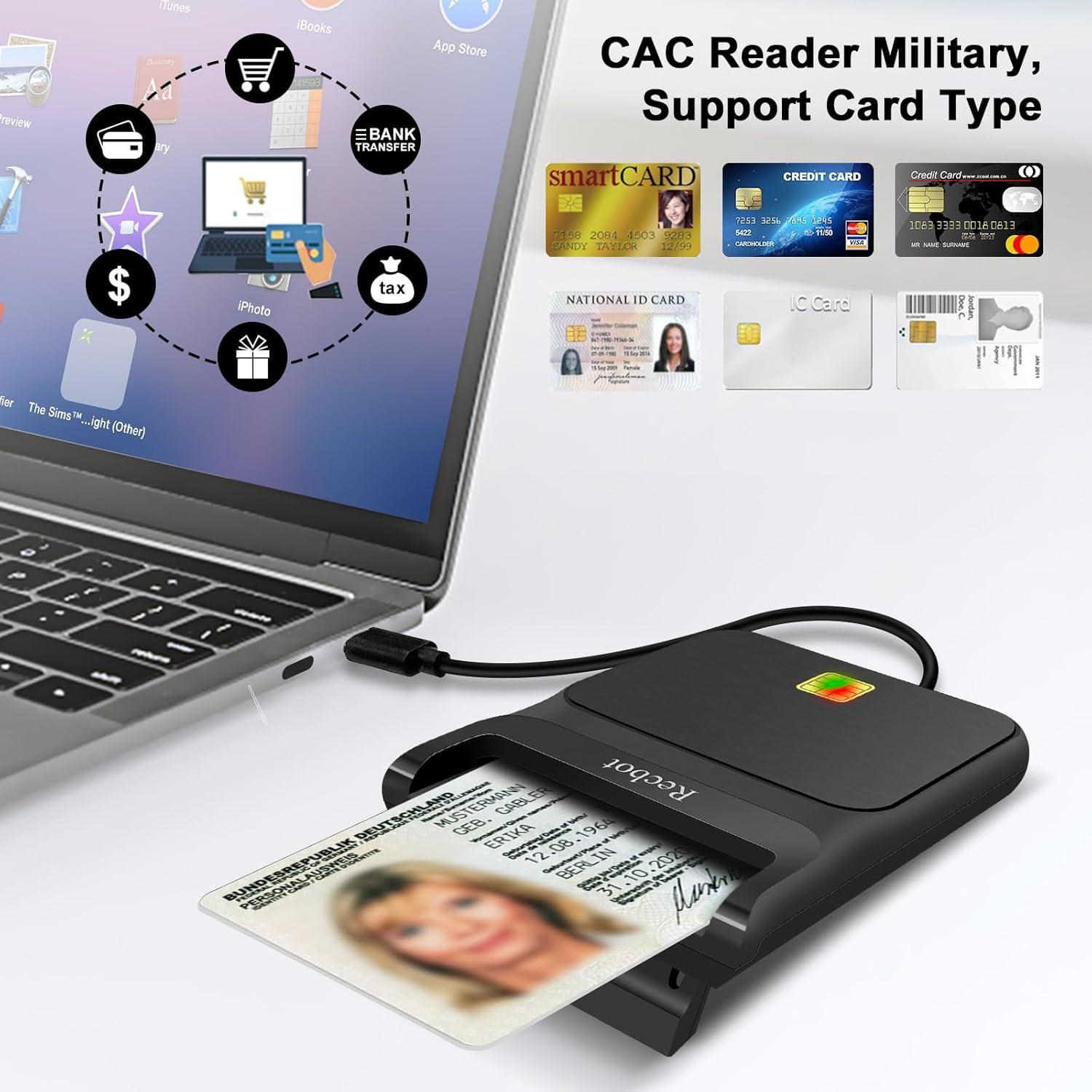 Lector CAC Militar USB-C Recbot 12026-9C Compatible Windows/Mac