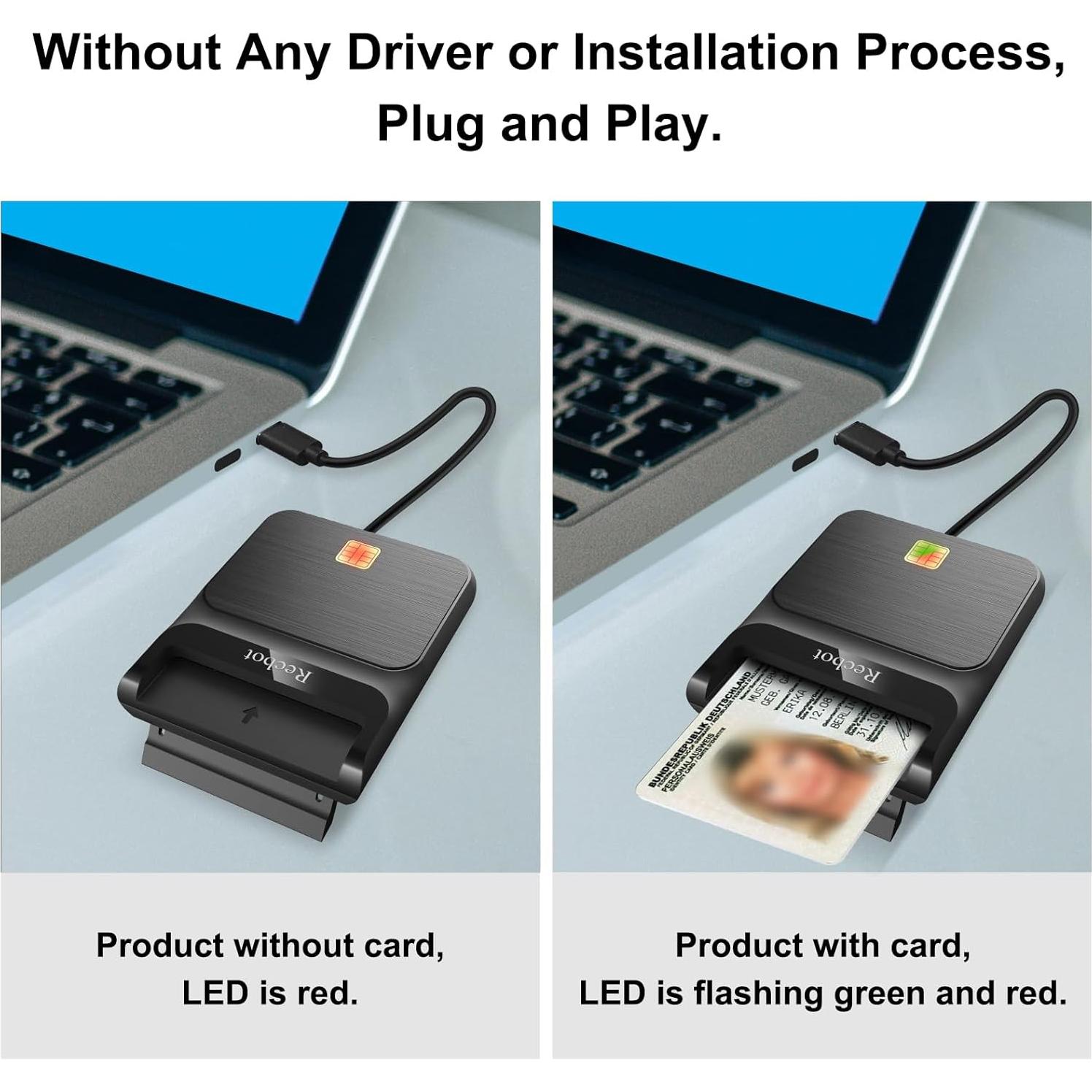 Lector CAC Militar USB-C Recbot 12026-9C Compatible Windows/Mac