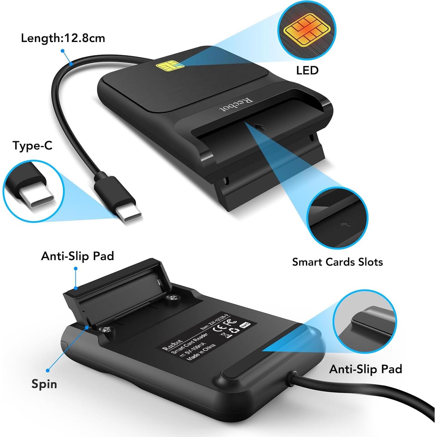 Lector CAC Militar USB-C Recbot 12026-9C Compatible Windows/Mac