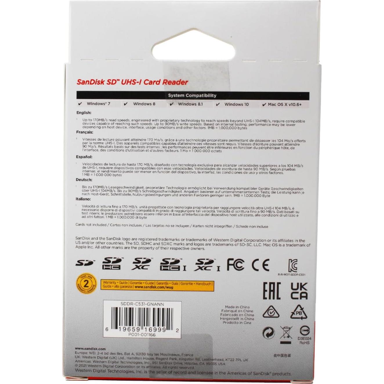 Lector de Tarjetas SD SanDisk SDDR-C531-GNANN USB 3.0