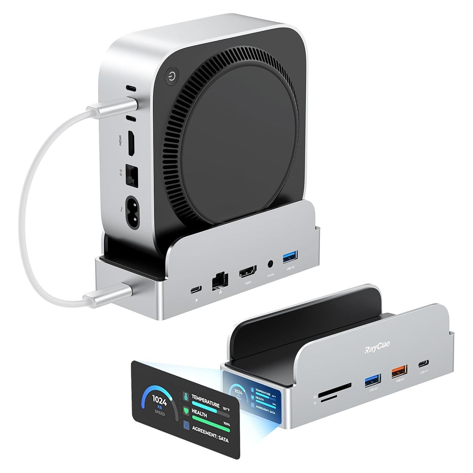 Soporte Dock Pro RayCue para Mac mini M4 - Hub 11 en 1 4K