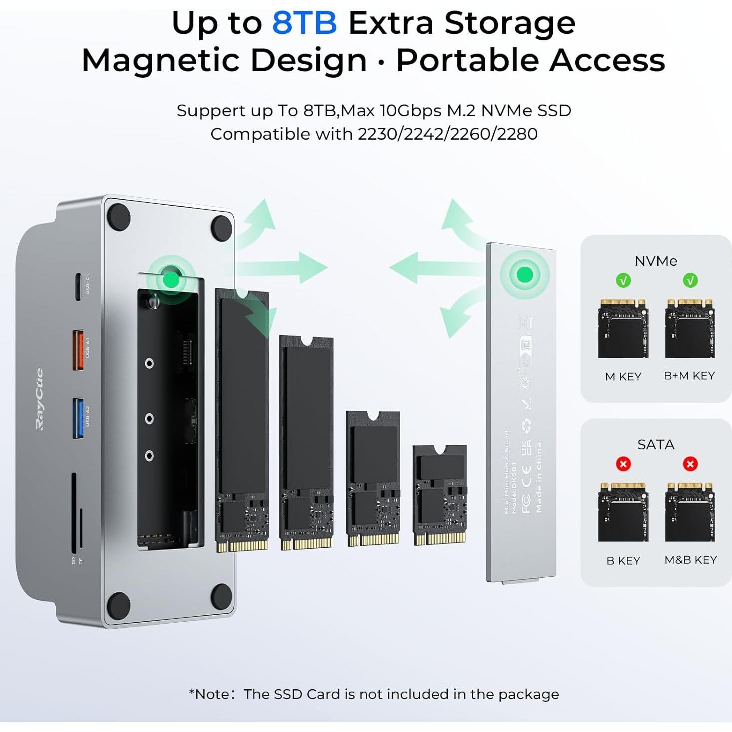 Soporte Dock Pro RayCue para Mac mini M4 - Hub 11 en 1 4K