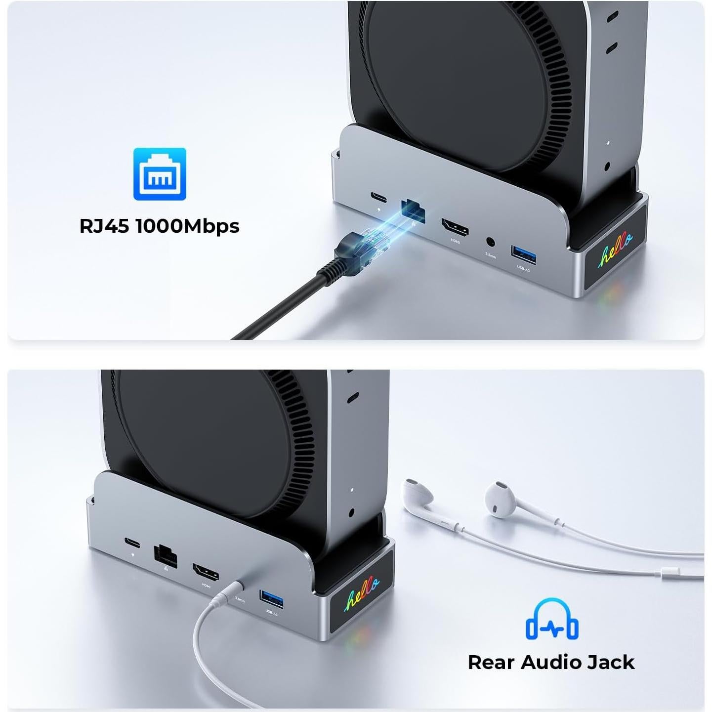 Soporte Dock Pro RayCue para Mac mini M4 - Hub 11 en 1 4K