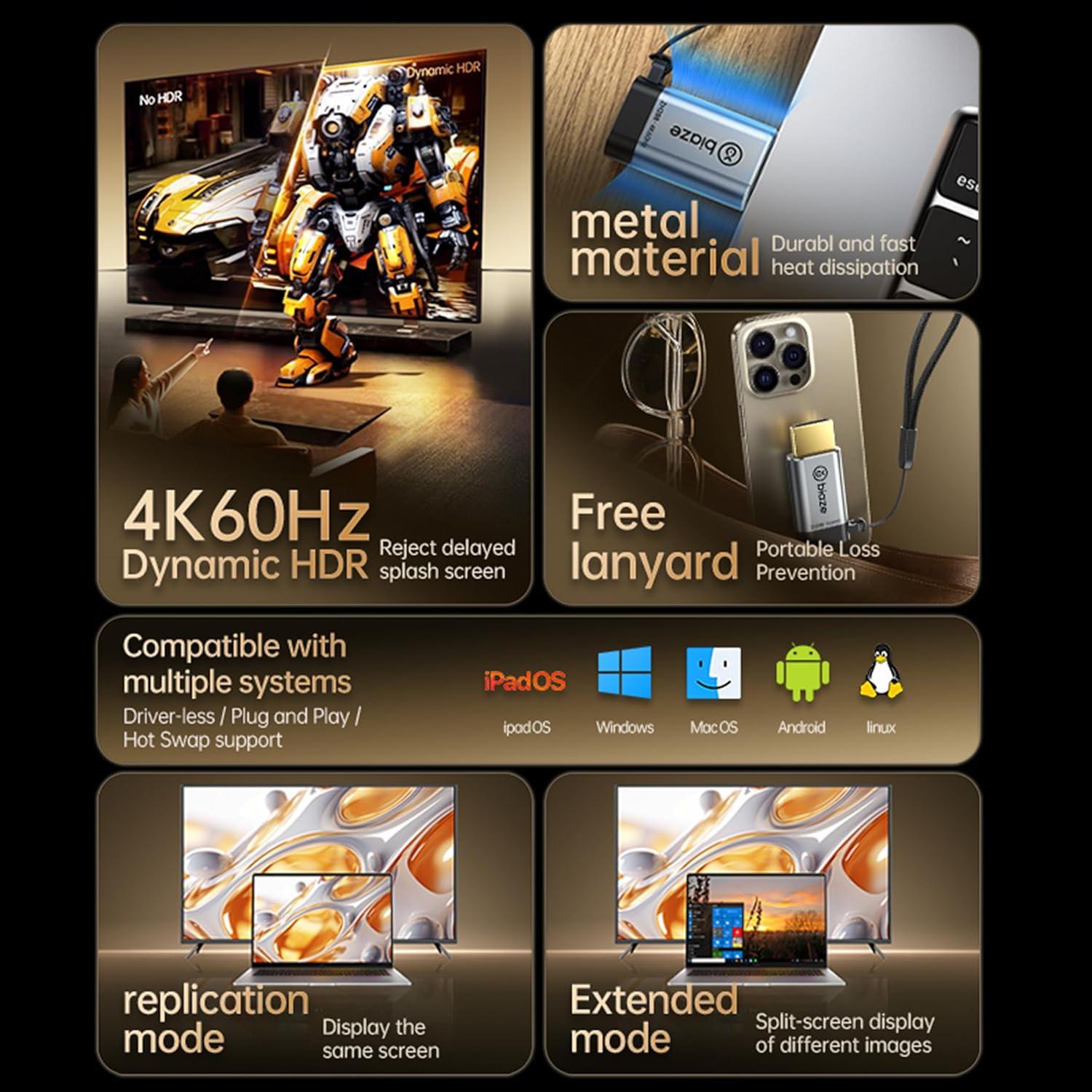 Adaptador USB-C a HDMI Biaze ZH288 4K 60Hz Plug and Play