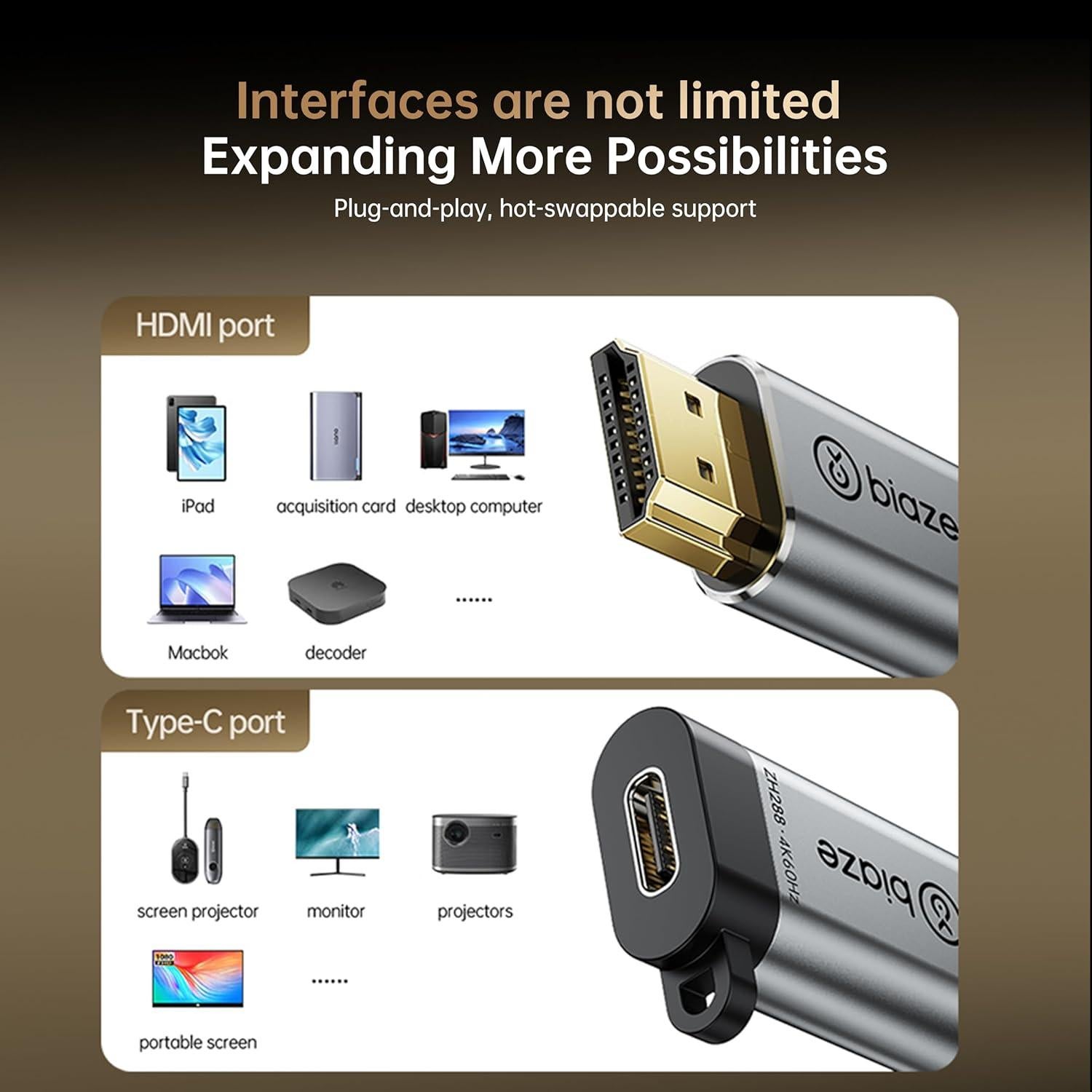 Adaptador USB-C a HDMI Biaze ZH288 4K 60Hz Plug and Play