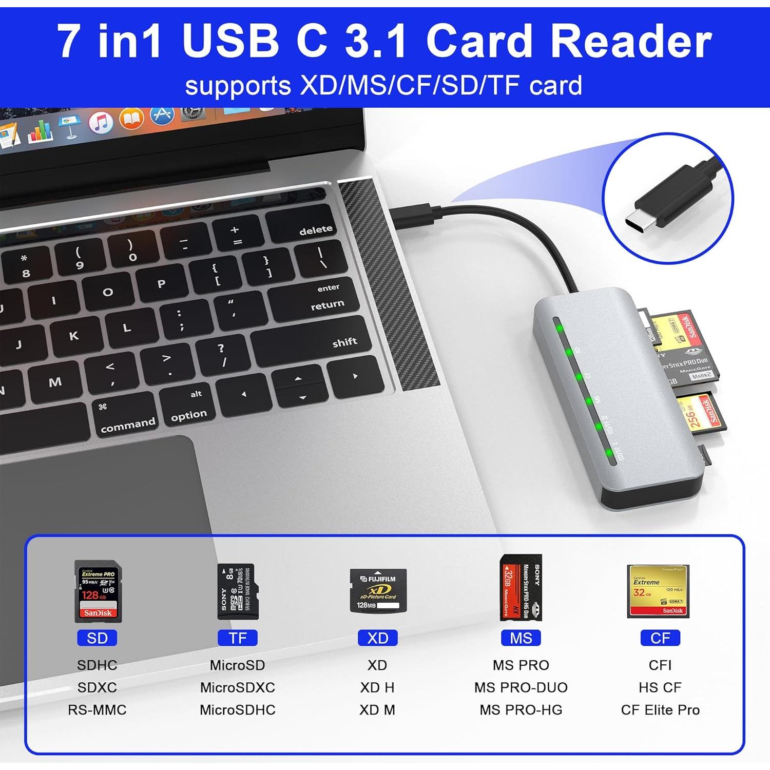 Lector de Tarjetas 7-en-1 USB C Clickfish 5Gbps Multi