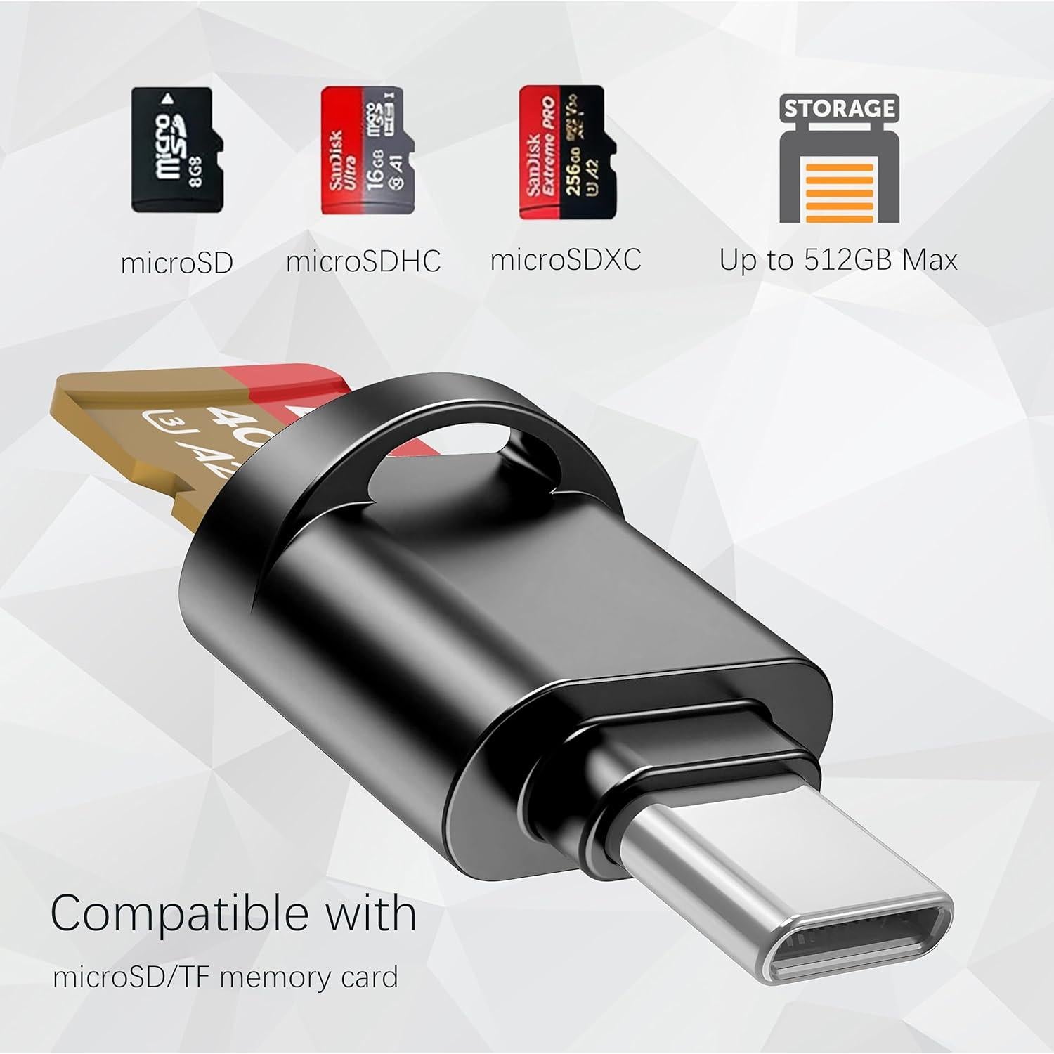 Lector de Tarjeta Micro SD USB-C Wansurs Mini Metal Negro