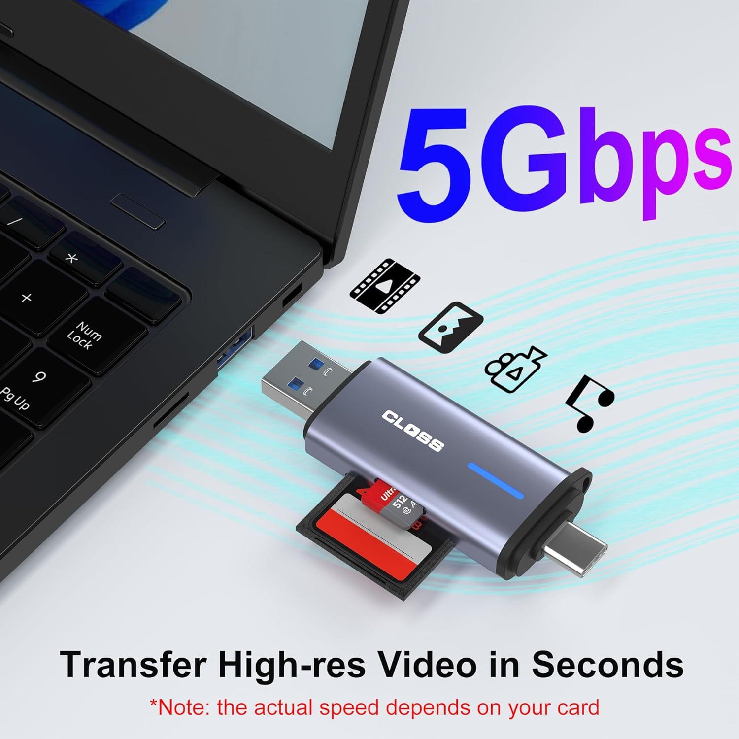 Lector de Tarjetas SD USB 3.0 Closs HA-423 Dual Tipo-C y USB-A