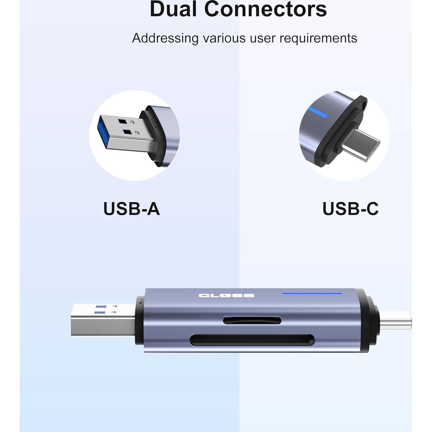 Lector de Tarjetas SD USB 3.0 Closs HA-423 Dual Tipo-C y USB-A