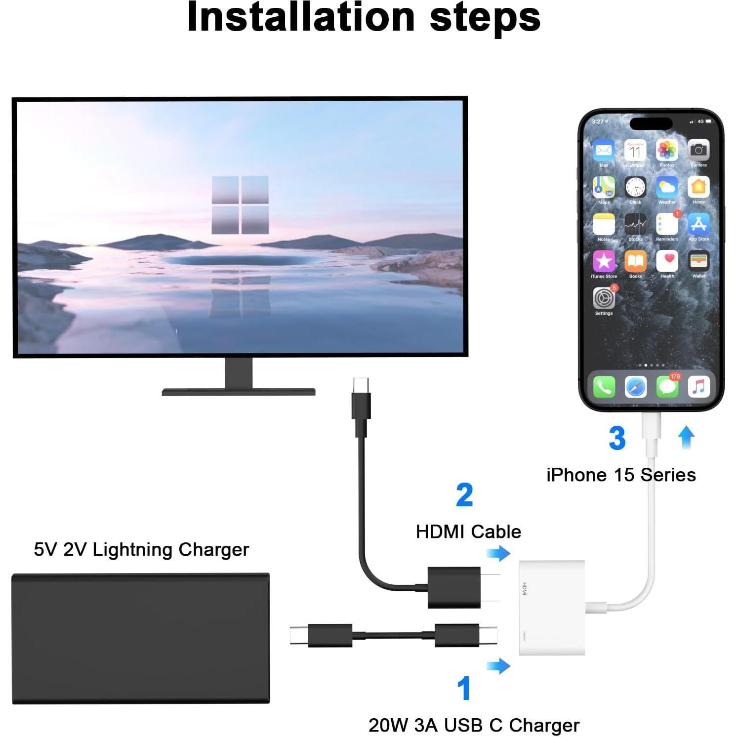 Adaptador USB C a HDMI 4K Kassdin para iPhone 17/16/15