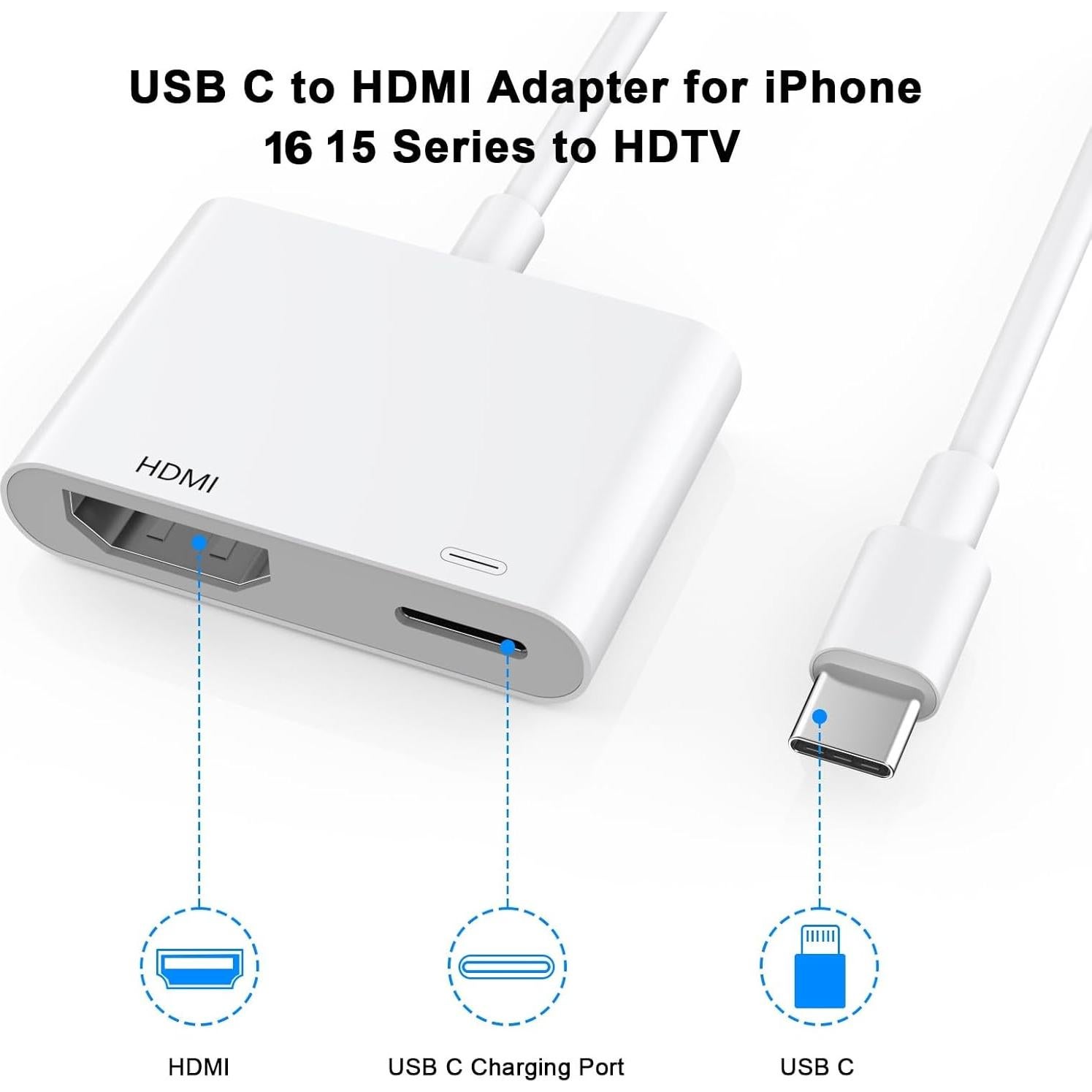Adaptador USB C a HDMI 4K Kassdin para iPhone 17/16/15