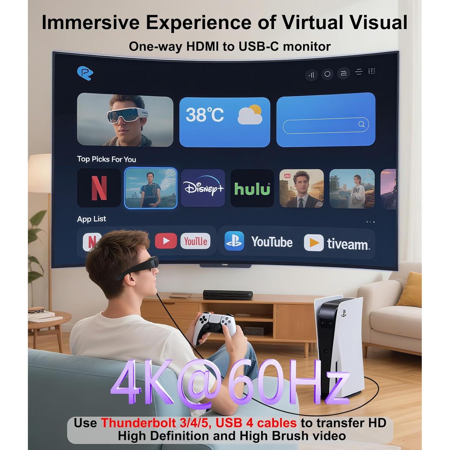 Adaptador HDMI a USB-C 4K 60Hz THANDBLE para Gafas AR