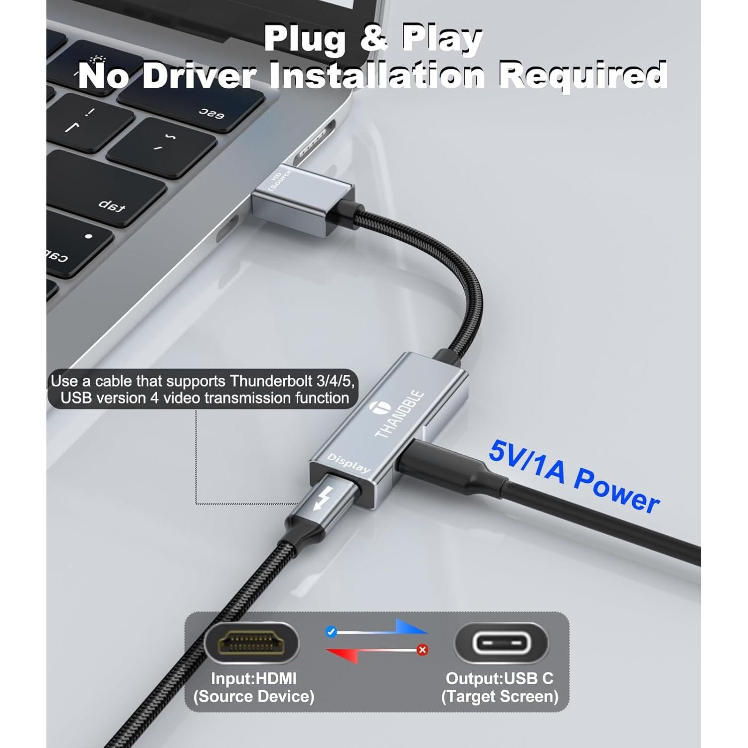 Adaptador HDMI a USB-C 4K 60Hz THANDBLE para Gafas AR