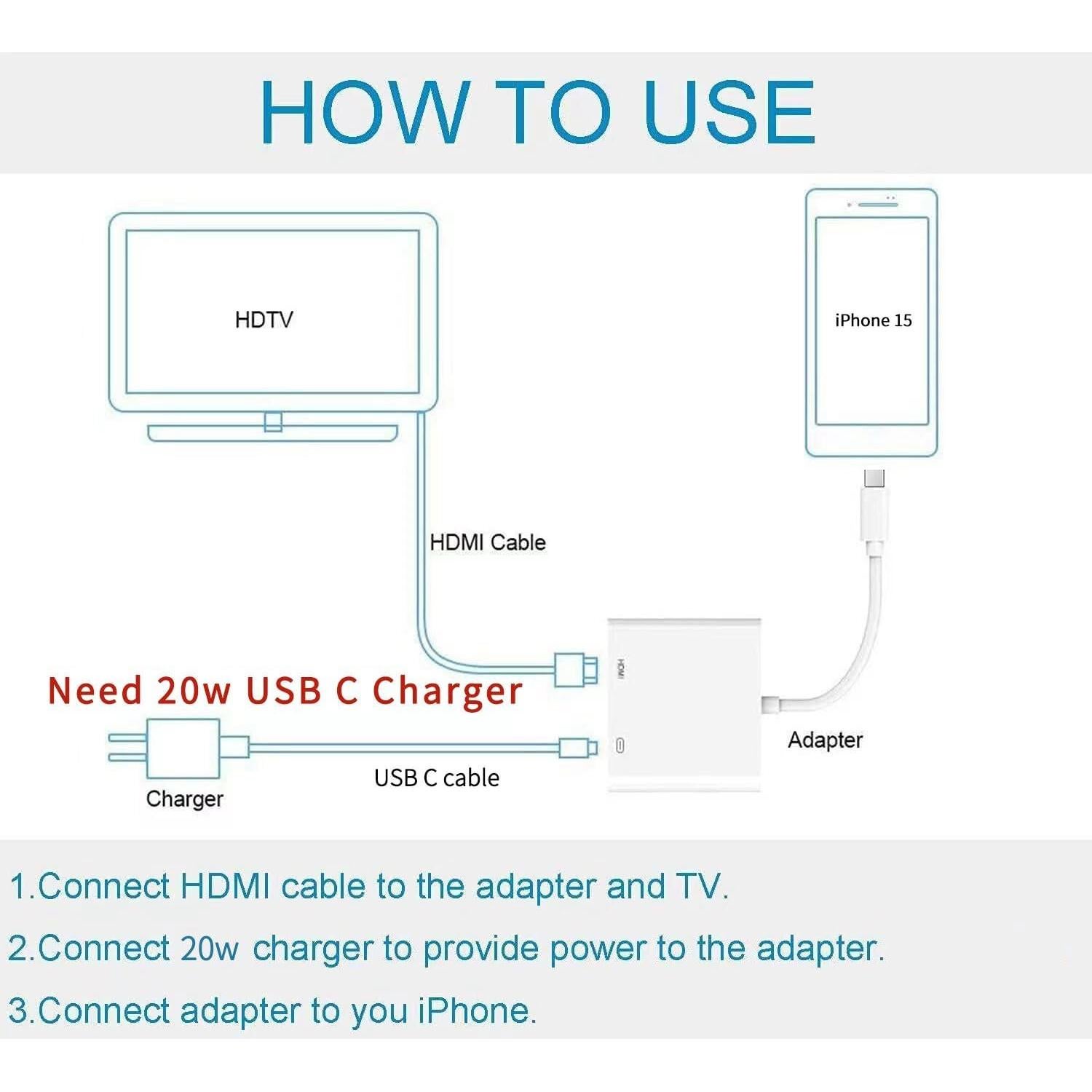 Adaptador Digital AV USB C a HDMI Belcompany 1080P para iPhone