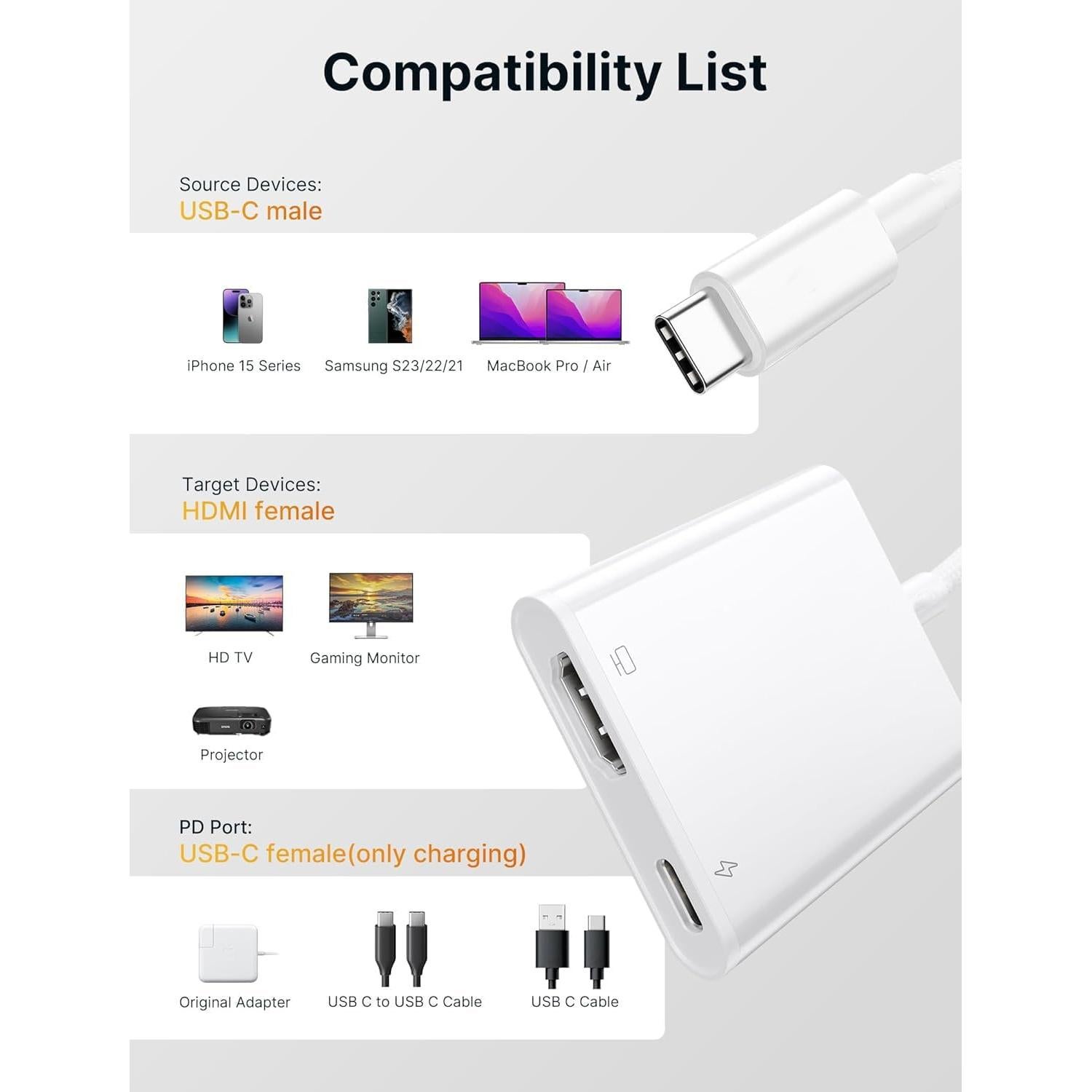 Adaptador Digital AV USB C a HDMI Belcompany 1080P para iPhone