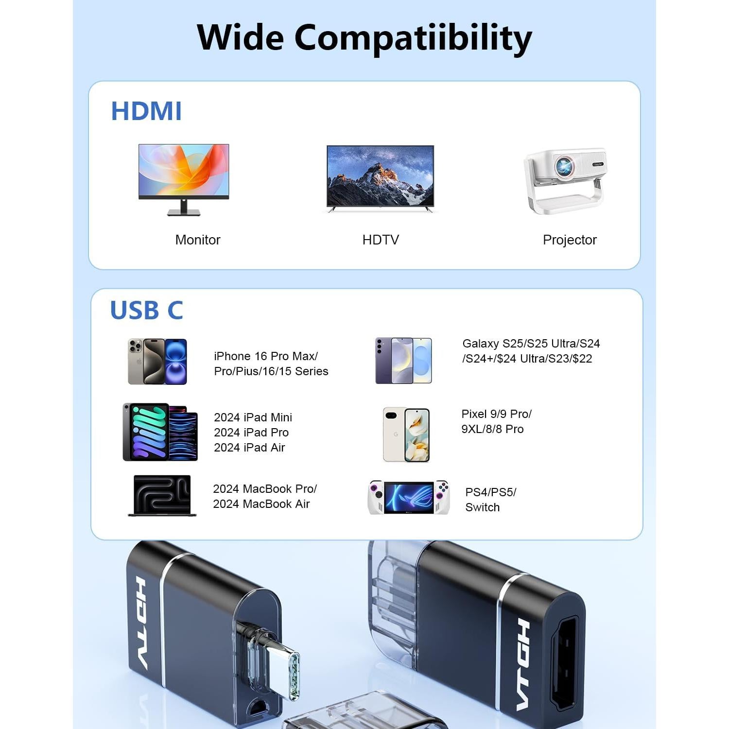 Adaptador USB C a HDMI 4K 60Hz Quanlex para iPhone 15/16