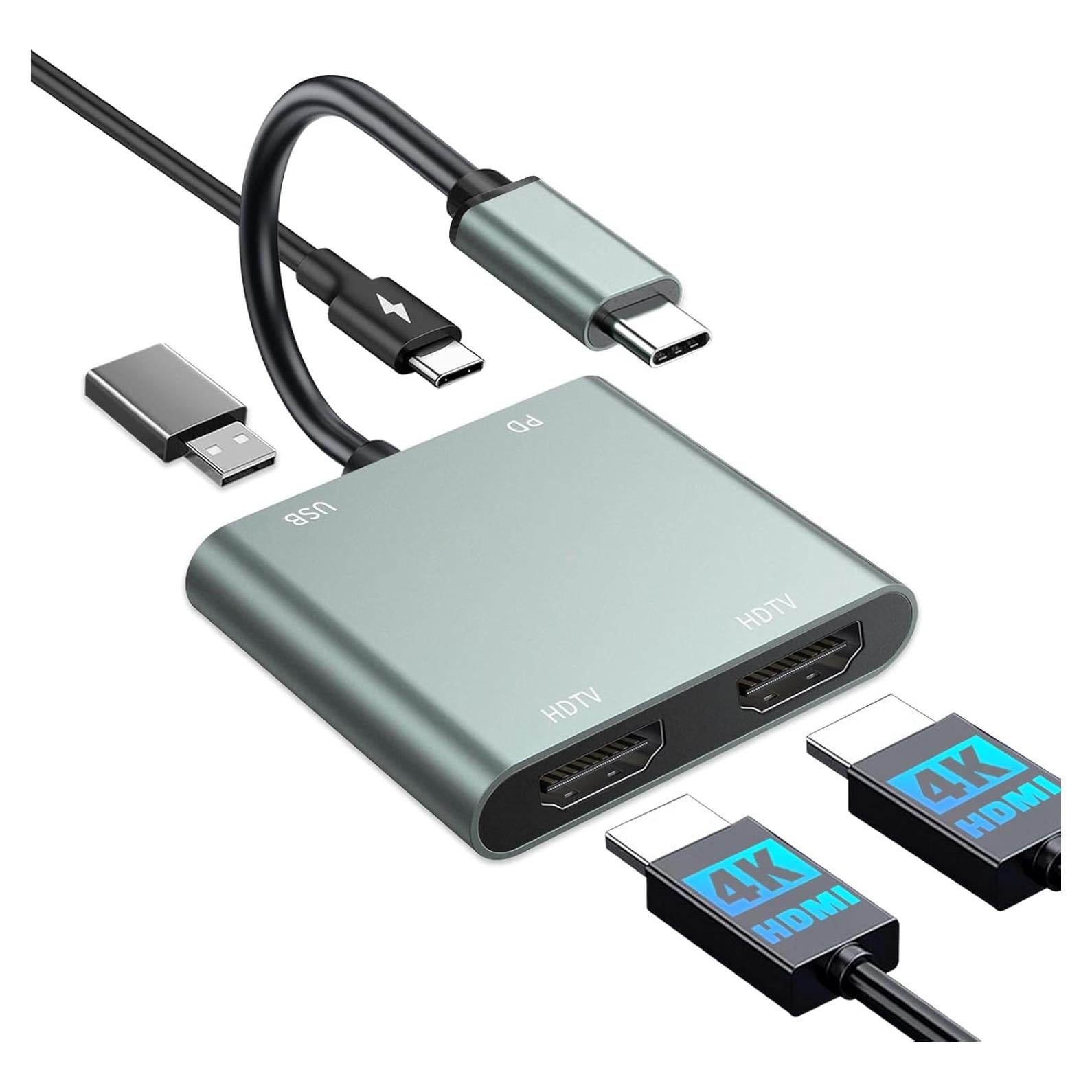 Adaptador USB C a Doble HDMI 4K 30Hz LBSC - Carga PD 100W