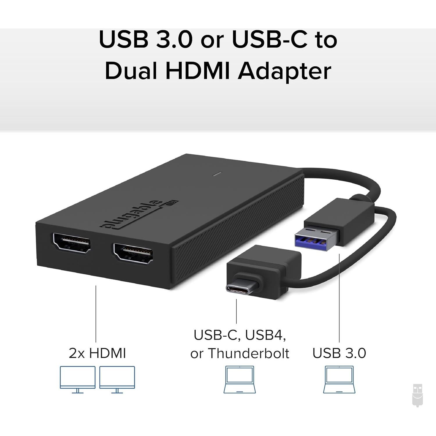 Adaptador Doble Monitor Plugable UGA-HDMI-2S USB-C a HDMI