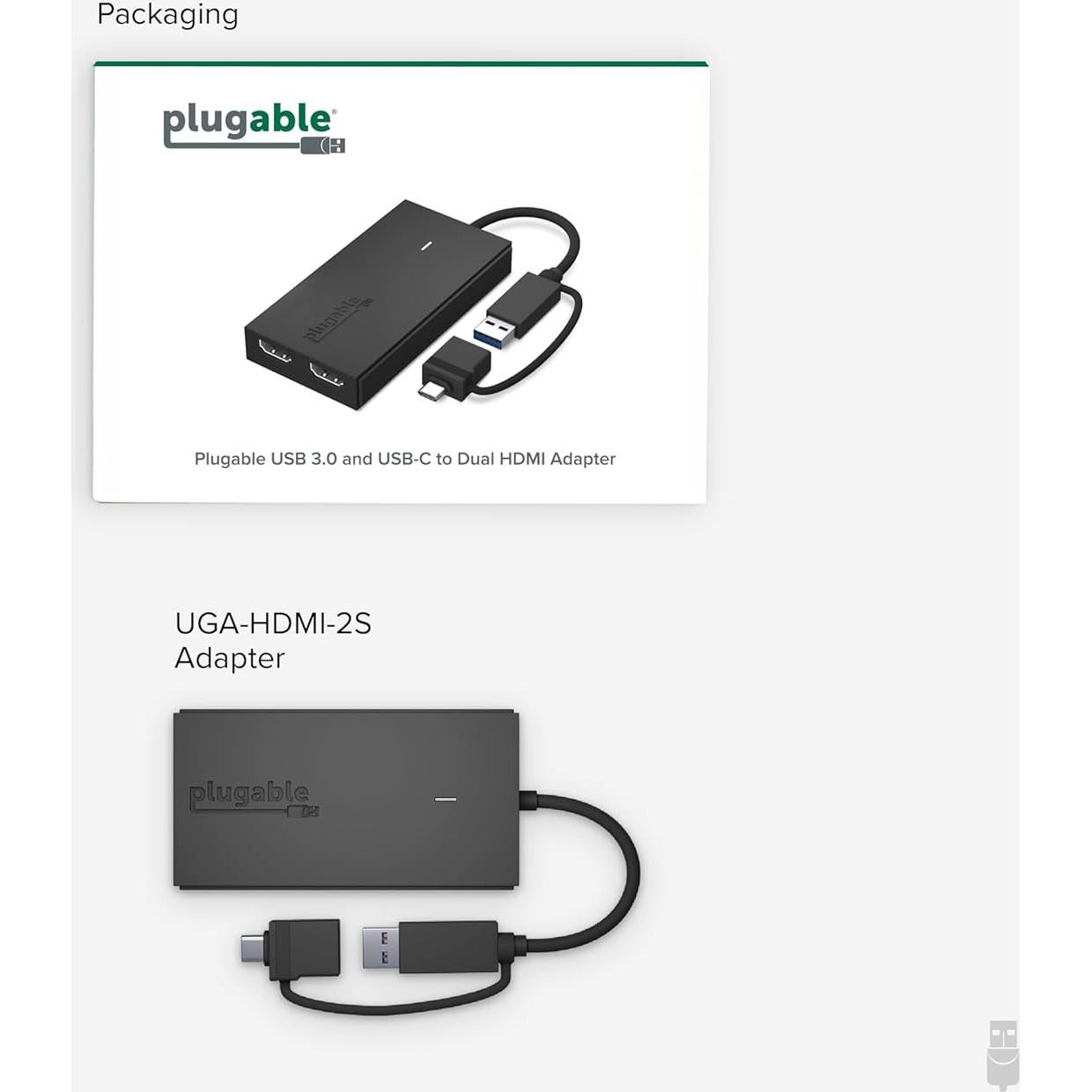 Adaptador Doble Monitor Plugable UGA-HDMI-2S USB-C a HDMI