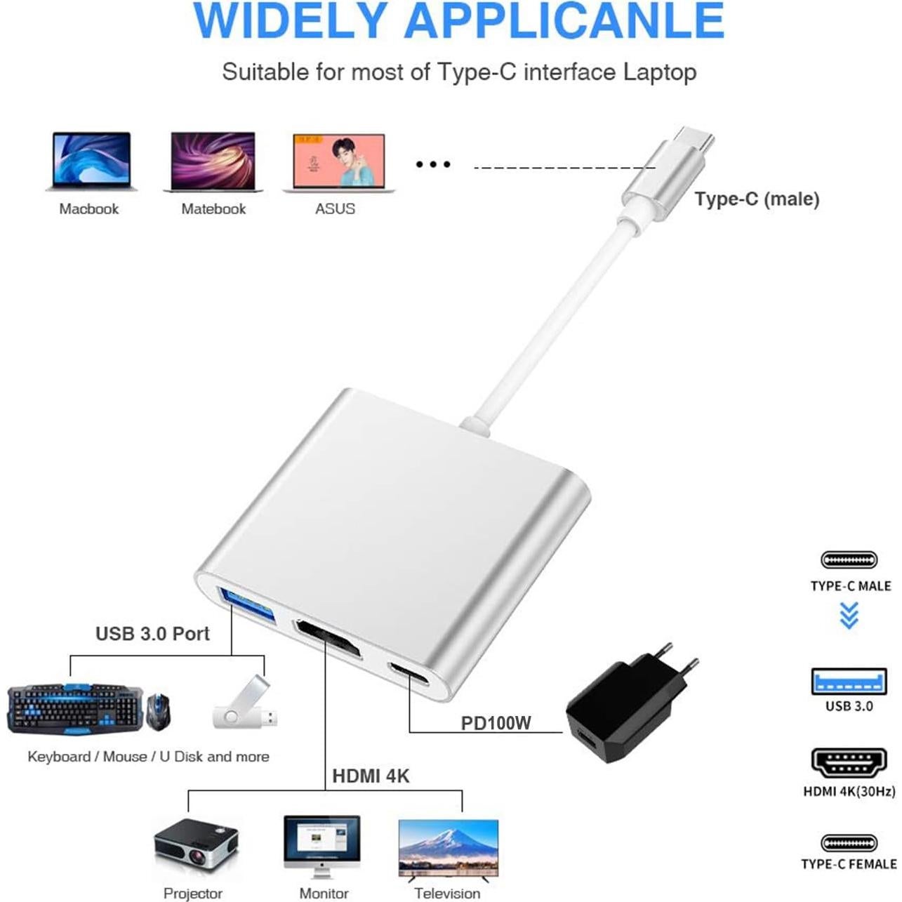 Adaptador USB C a HDMI 4K CASOLU con carga PD 100W
