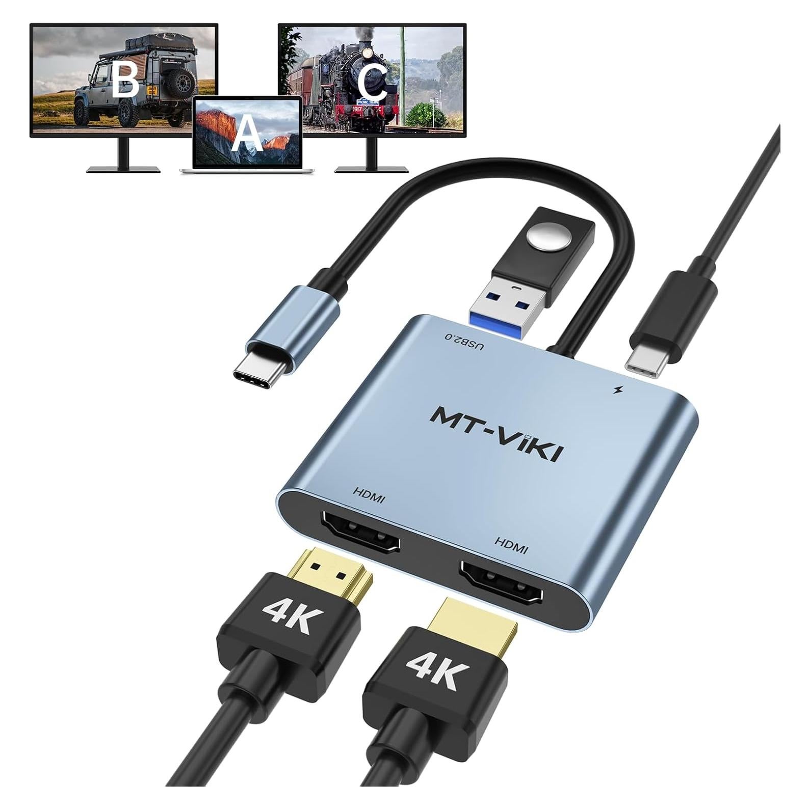 Adaptador USB C a Doble HDMI MT-VIKI 4K 60Hz 100W Carga
