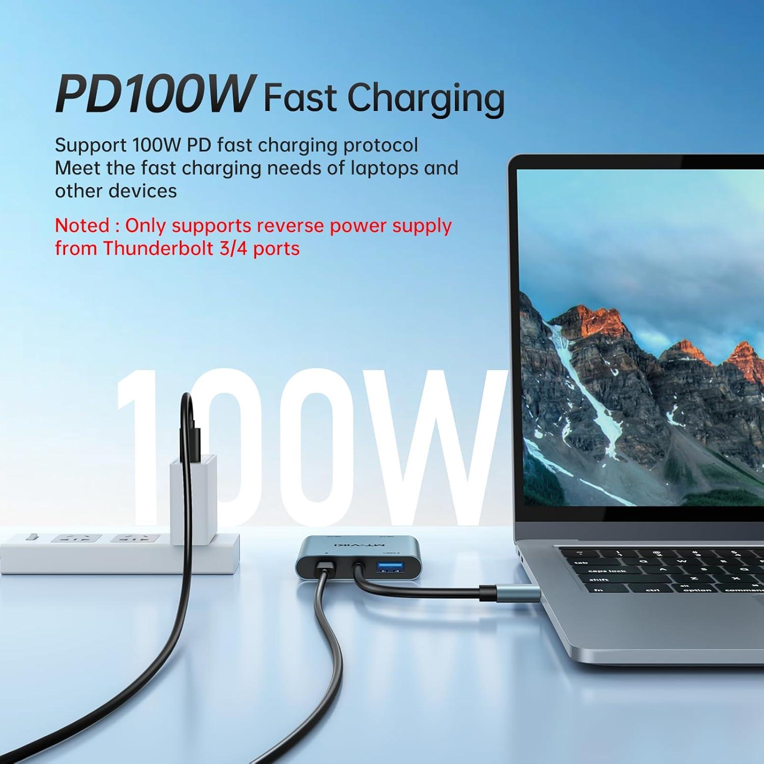 Adaptador USB C a Doble HDMI MT-VIKI 4K 60Hz 100W Carga