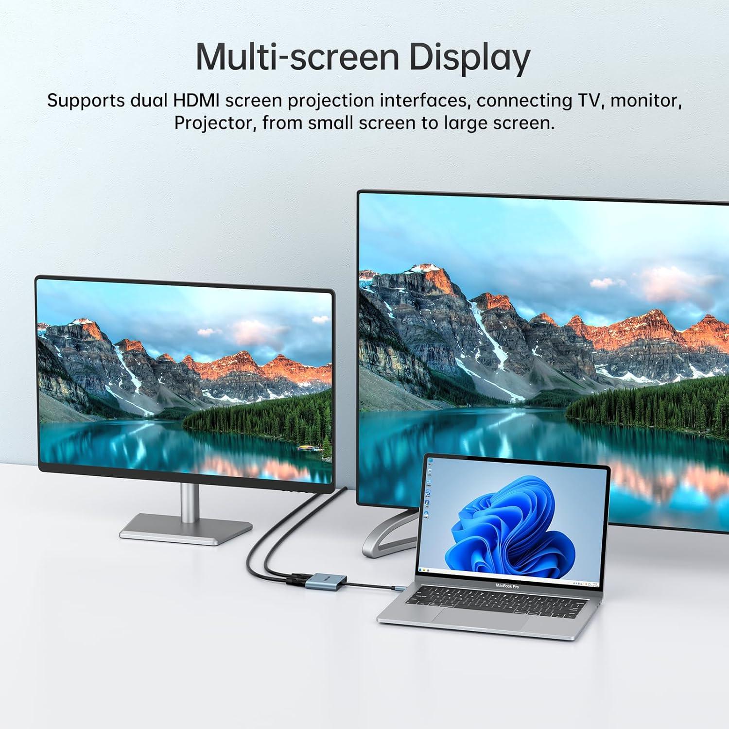 Adaptador USB C a Doble HDMI MT-VIKI 4K 60Hz 100W Carga