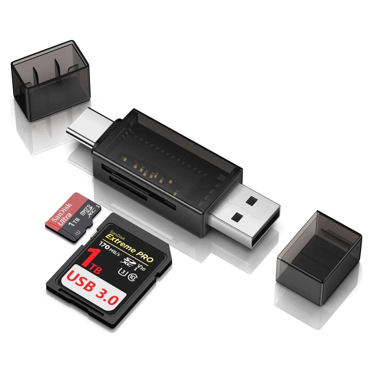 Sd Card Reader 2-in-1 for iPhone 17 Pro Max/Air 16e 16 15 Pro, USB C Dual Slot Memory Card Reader for Samsung S25 Ultra A17 A16 A15, Digital Camera SD Card Viewer for GoPro, SDXC, SDHC, Micro SDXC