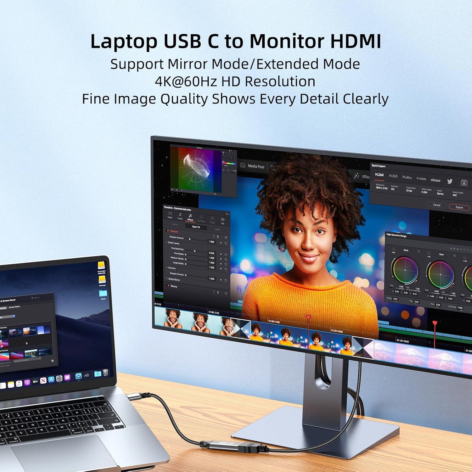 Adaptador USB C a HDMI 4K 60Hz Cunyu para MacBook y Samsung