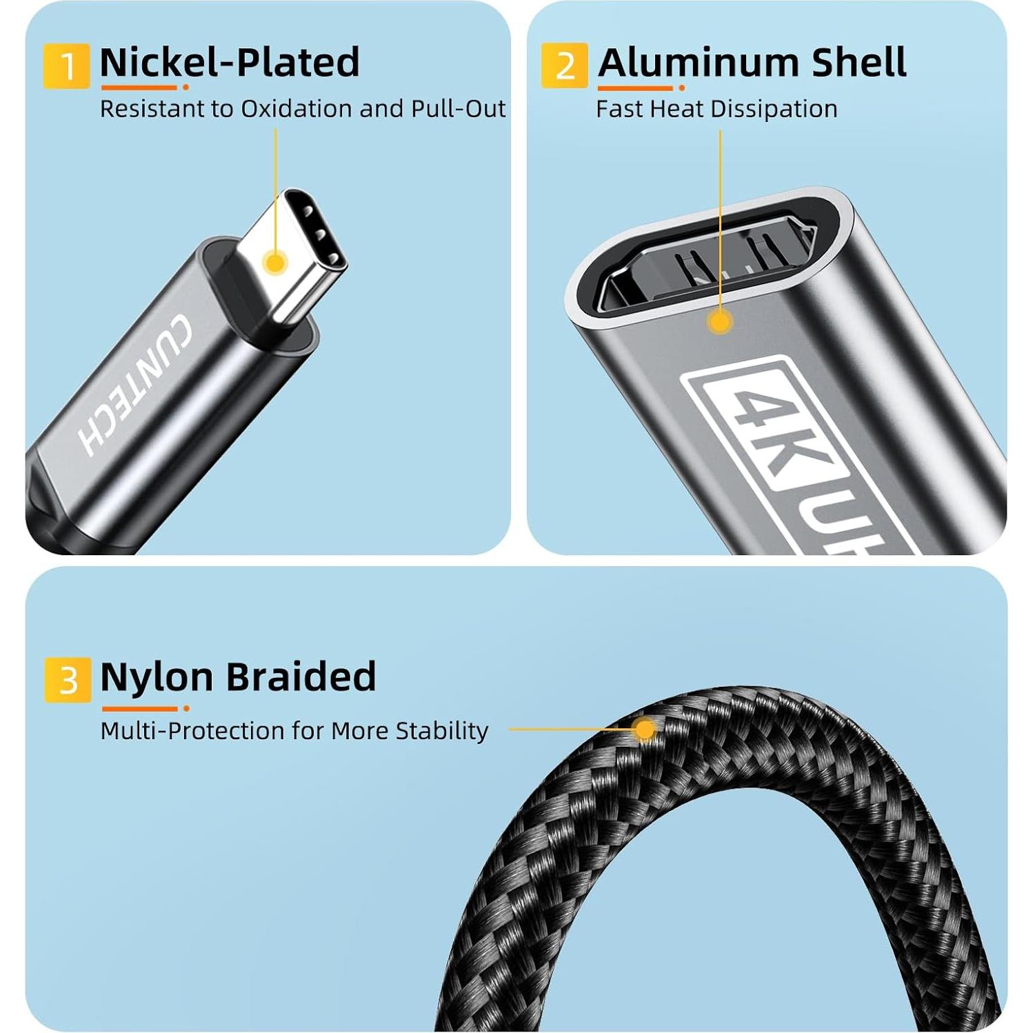 Adaptador USB C a HDMI 4K 60Hz Cunyu para MacBook y Samsung