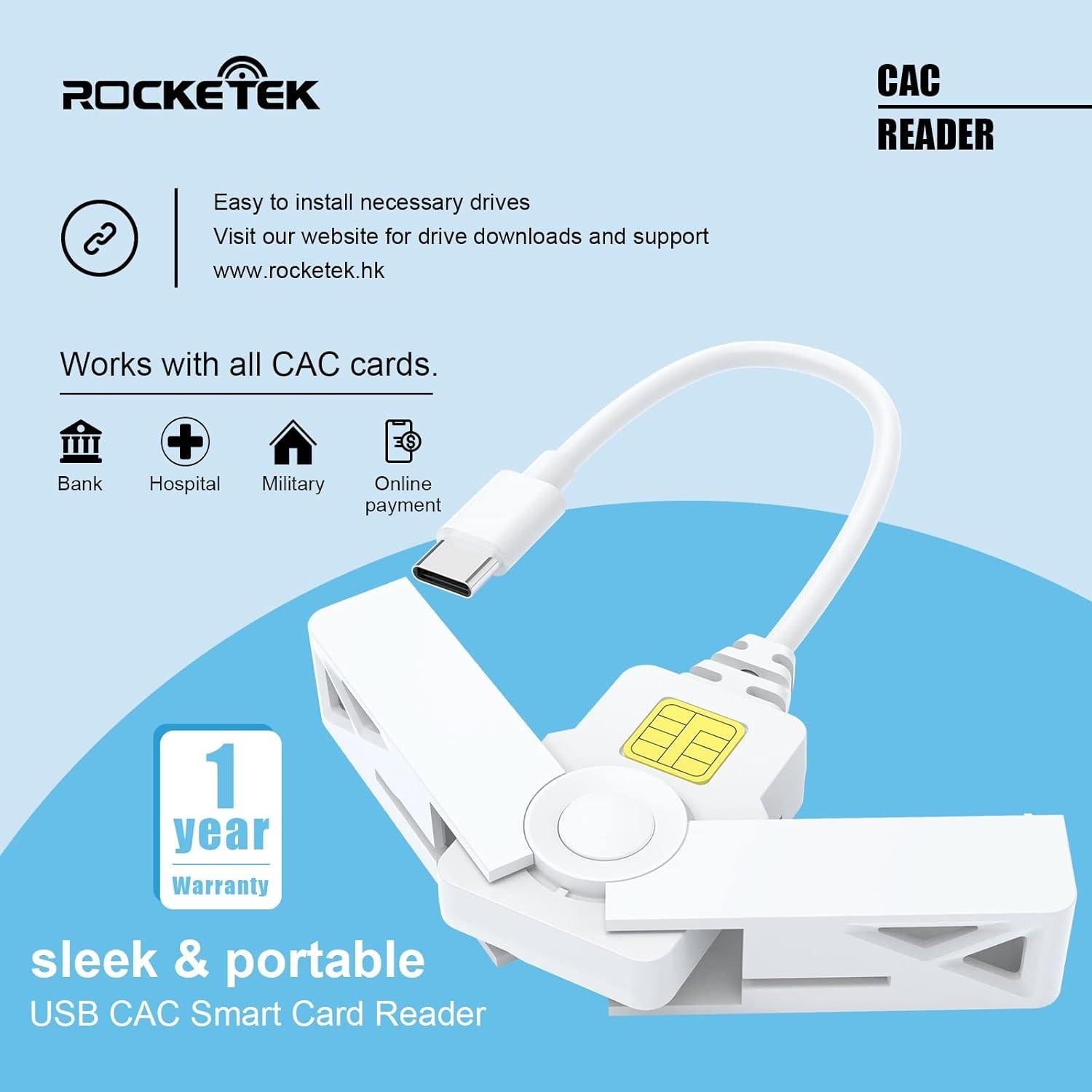 Lector de Tarjetas CAC USB C Rocketek Plegable 18g