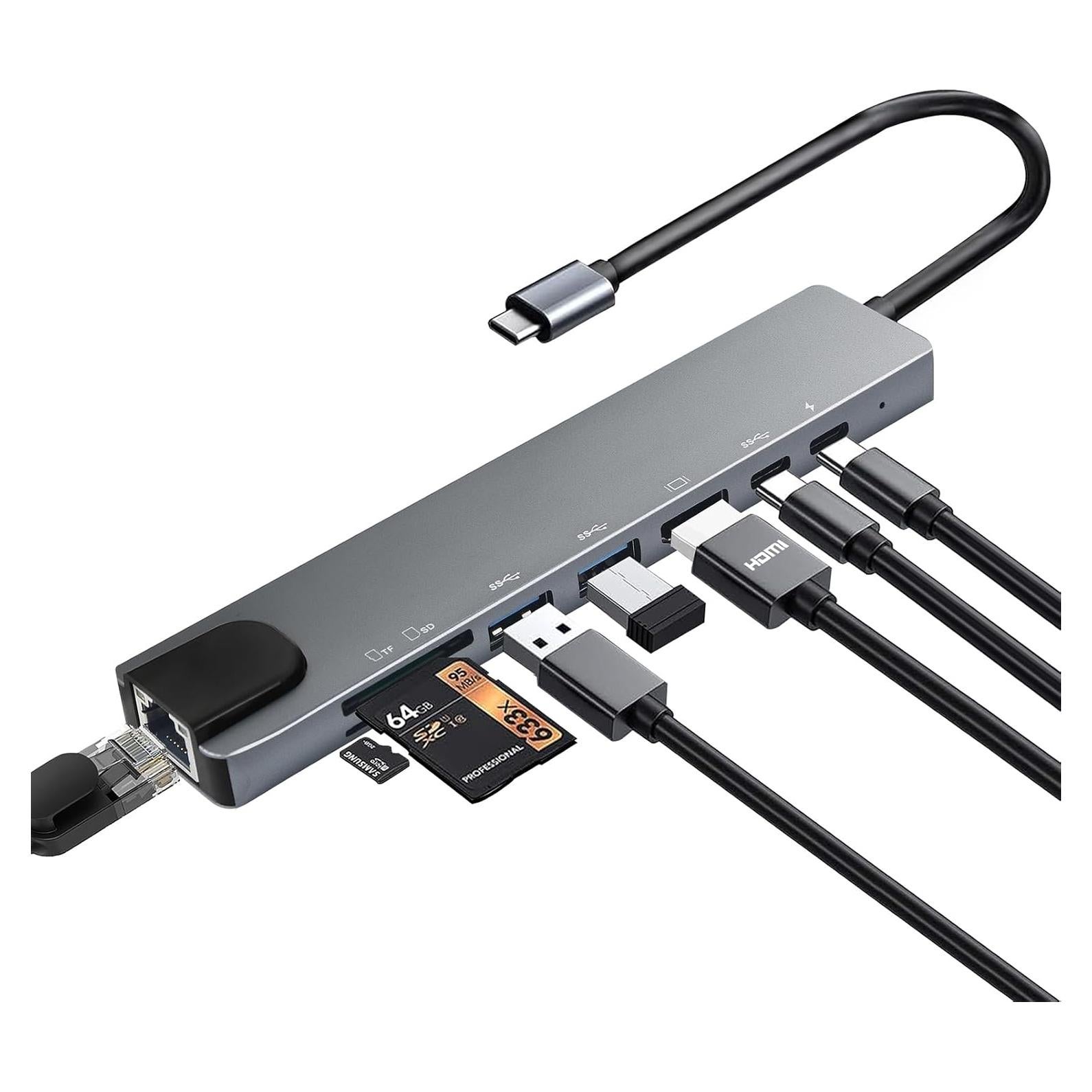 Hub USB C 8 en 1 Luonanava con 4K HDMI y Carga 100W
