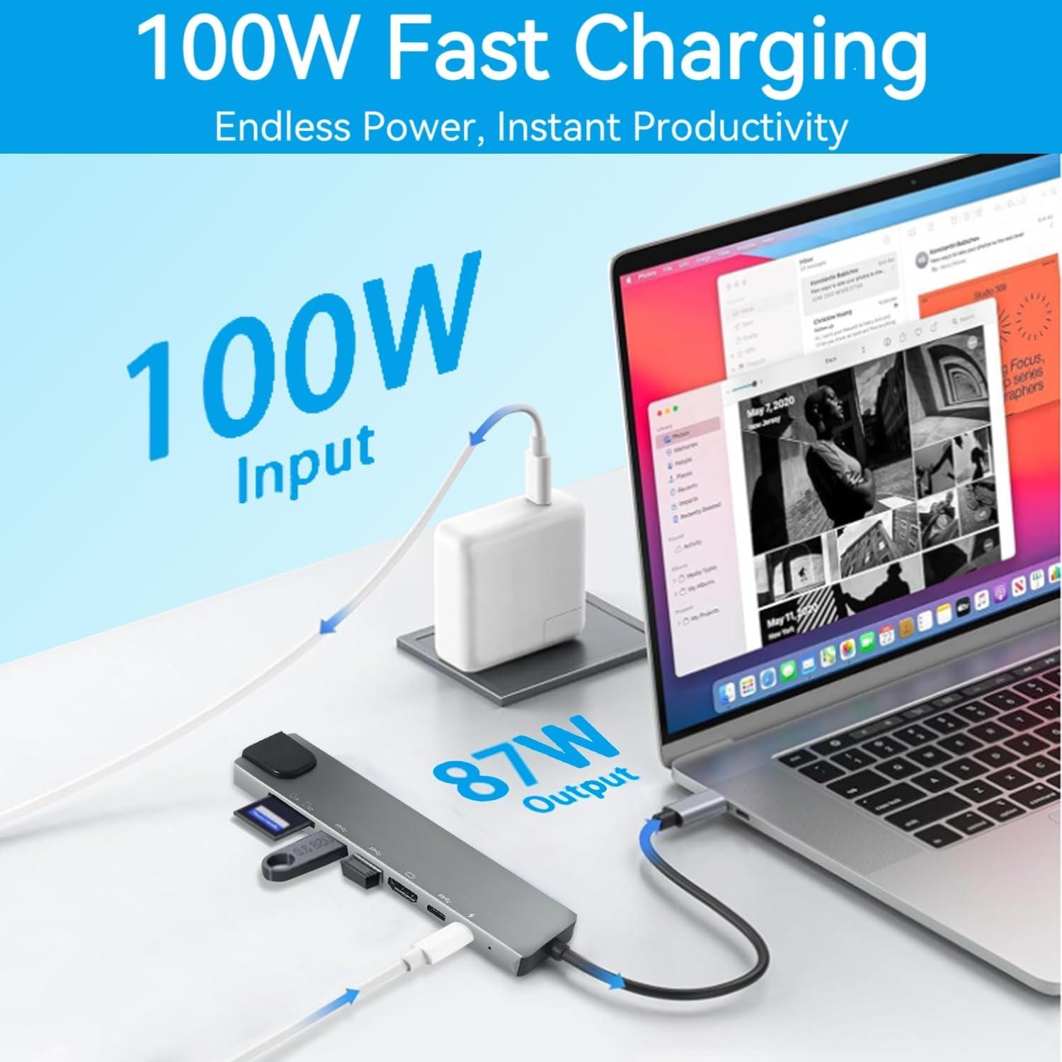 Hub USB C 8 en 1 Luonanava con 4K HDMI y Carga 100W