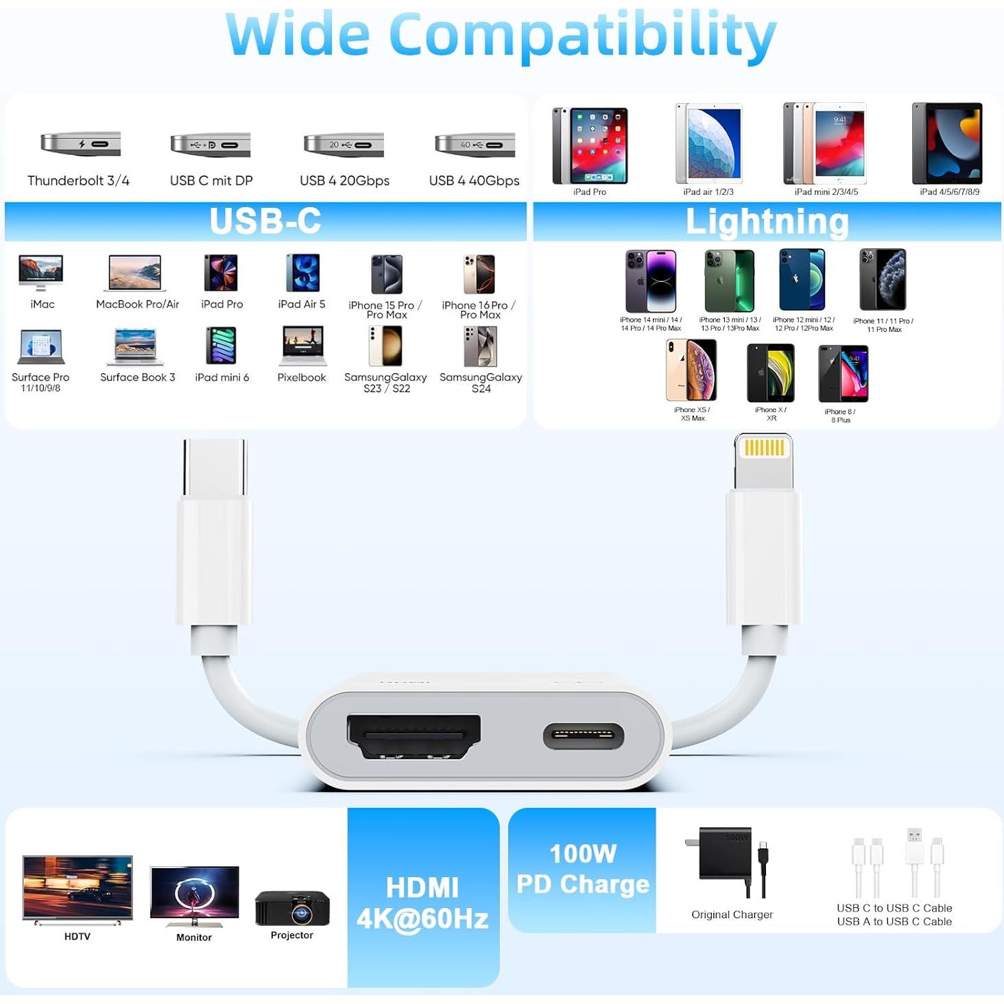 Adaptador HDMI USB-C y Lightning 4K 60Hz Apple Rojo