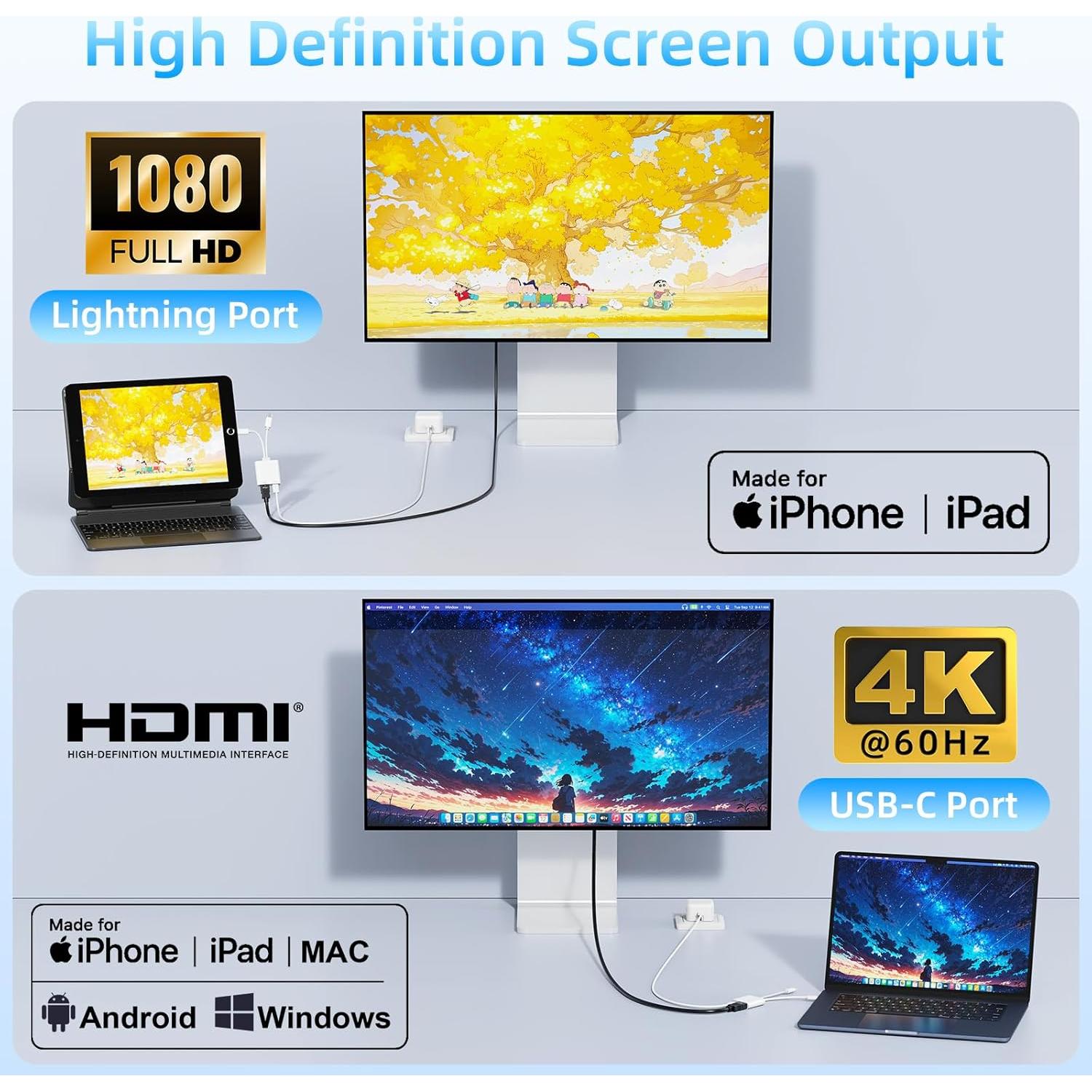 Adaptador HDMI USB-C y Lightning 4K 60Hz Apple Rojo