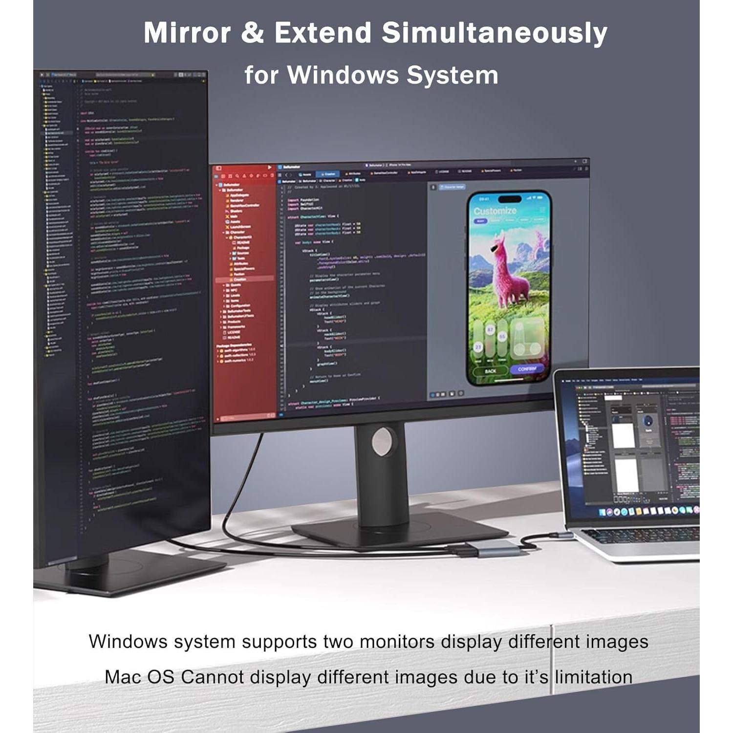 Adaptador USB C a Doble HDMI VIENON 4K 60Hz para MacBook