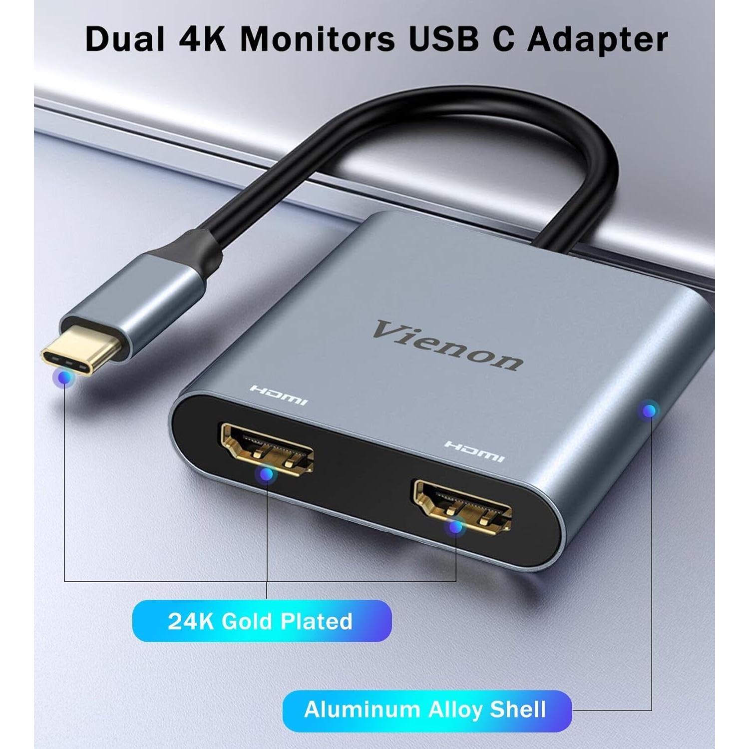 Adaptador USB C a Doble HDMI VIENON 4K 60Hz para MacBook