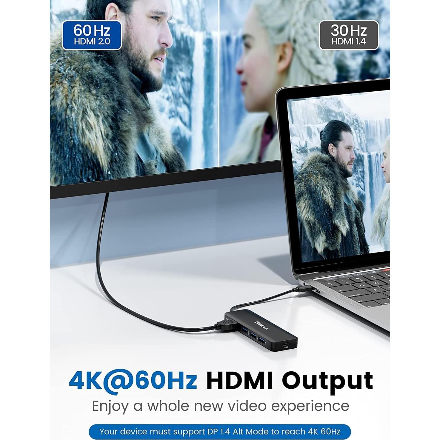 Hub USB C 5 en 1 Dockteck con HDMI 4K 60Hz y 3 USB 3.0