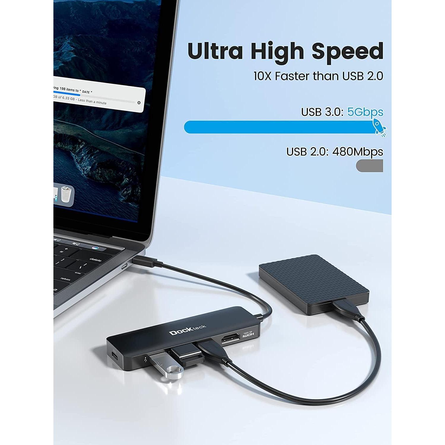 Hub USB C 5 en 1 Dockteck con HDMI 4K 60Hz y 3 USB 3.0