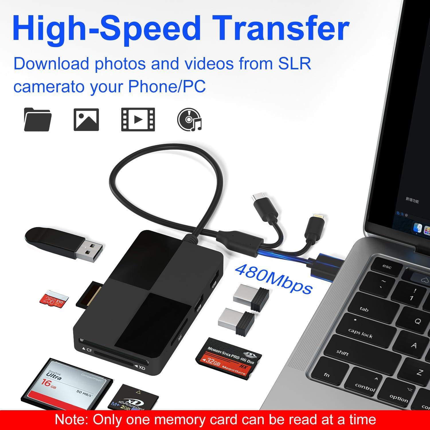 Lector de Tarjetas 8 en 1 Bawanfa Plus con USB y Lightning