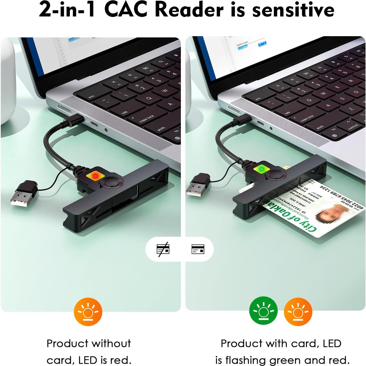 Lector CAC 2 en 1 Rocketek Tipo C USB Plegable Negro