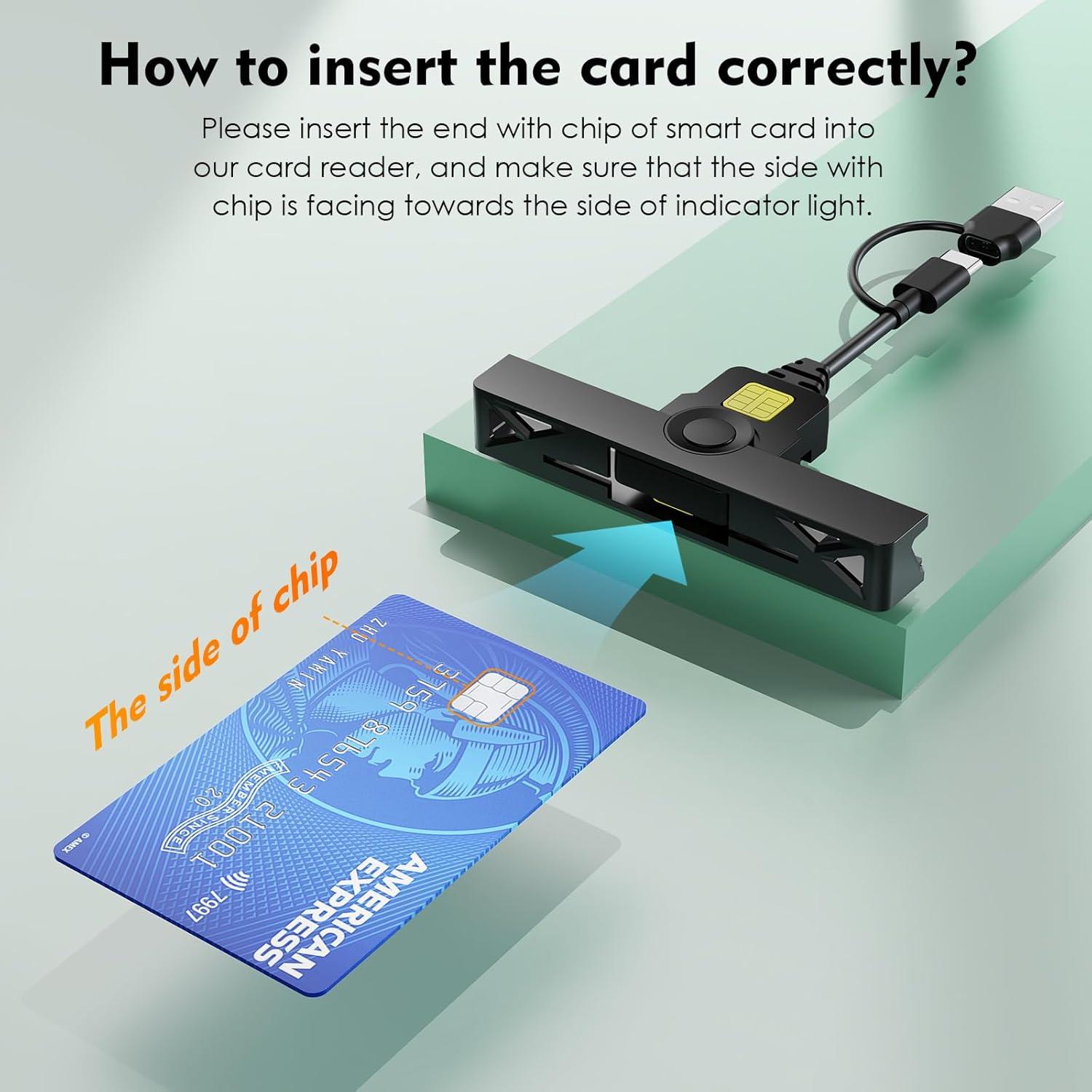 Lector CAC 2 en 1 Rocketek Tipo C USB Plegable Negro