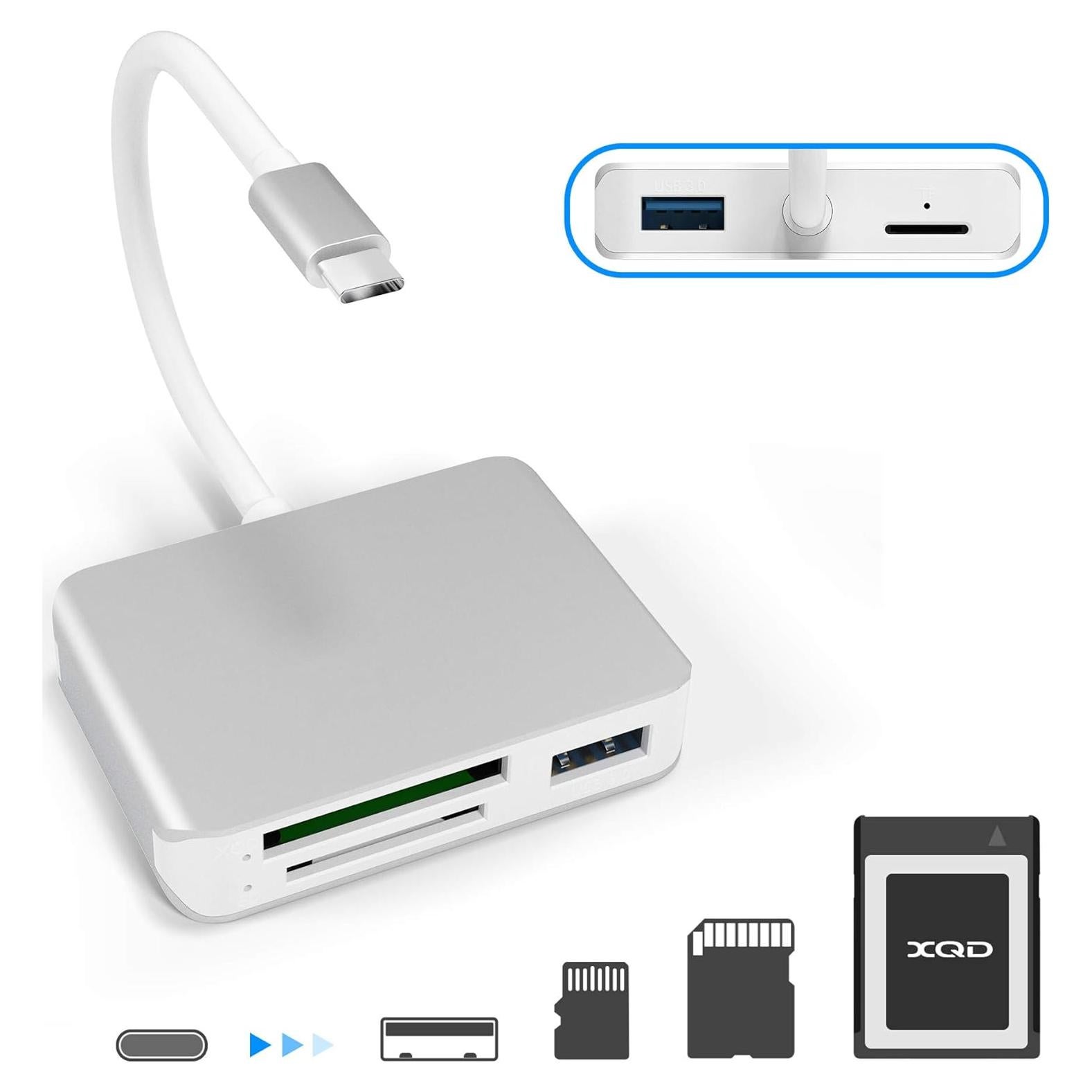 Lector de Tarjetas XQD Tipo C Cateck 3 Ranuras USB 3.0