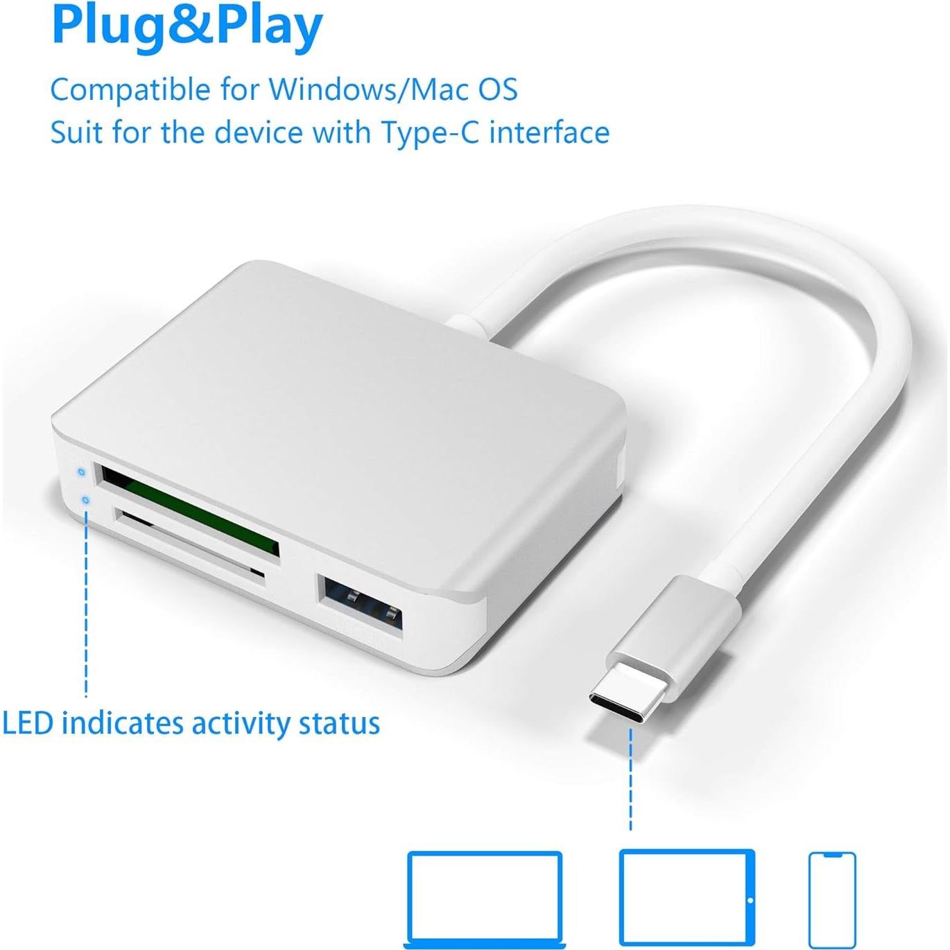 Lector de Tarjetas XQD Tipo C Cateck 3 Ranuras USB 3.0