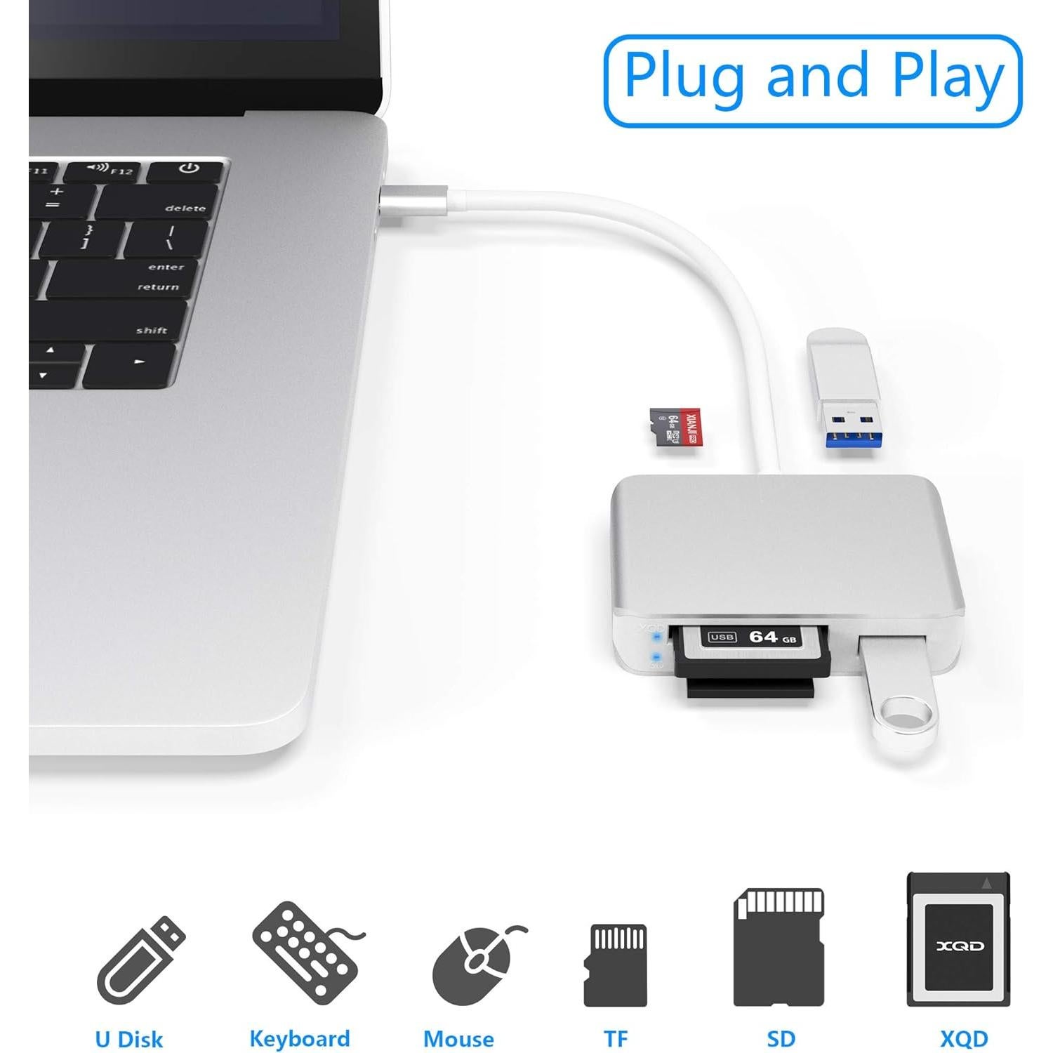 Lector de Tarjetas XQD Tipo C Cateck 3 Ranuras USB 3.0