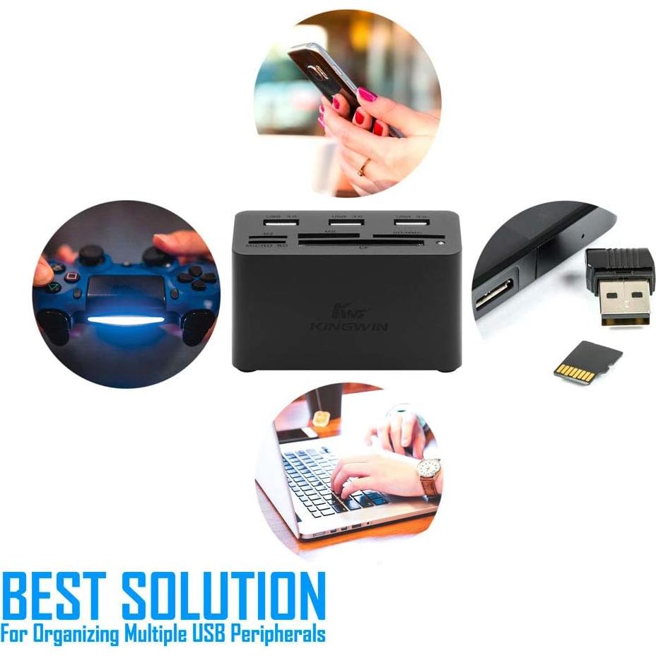 Adaptador HUB USB 3.0 Kingwin con Lector de Tarjetas 5 en 1