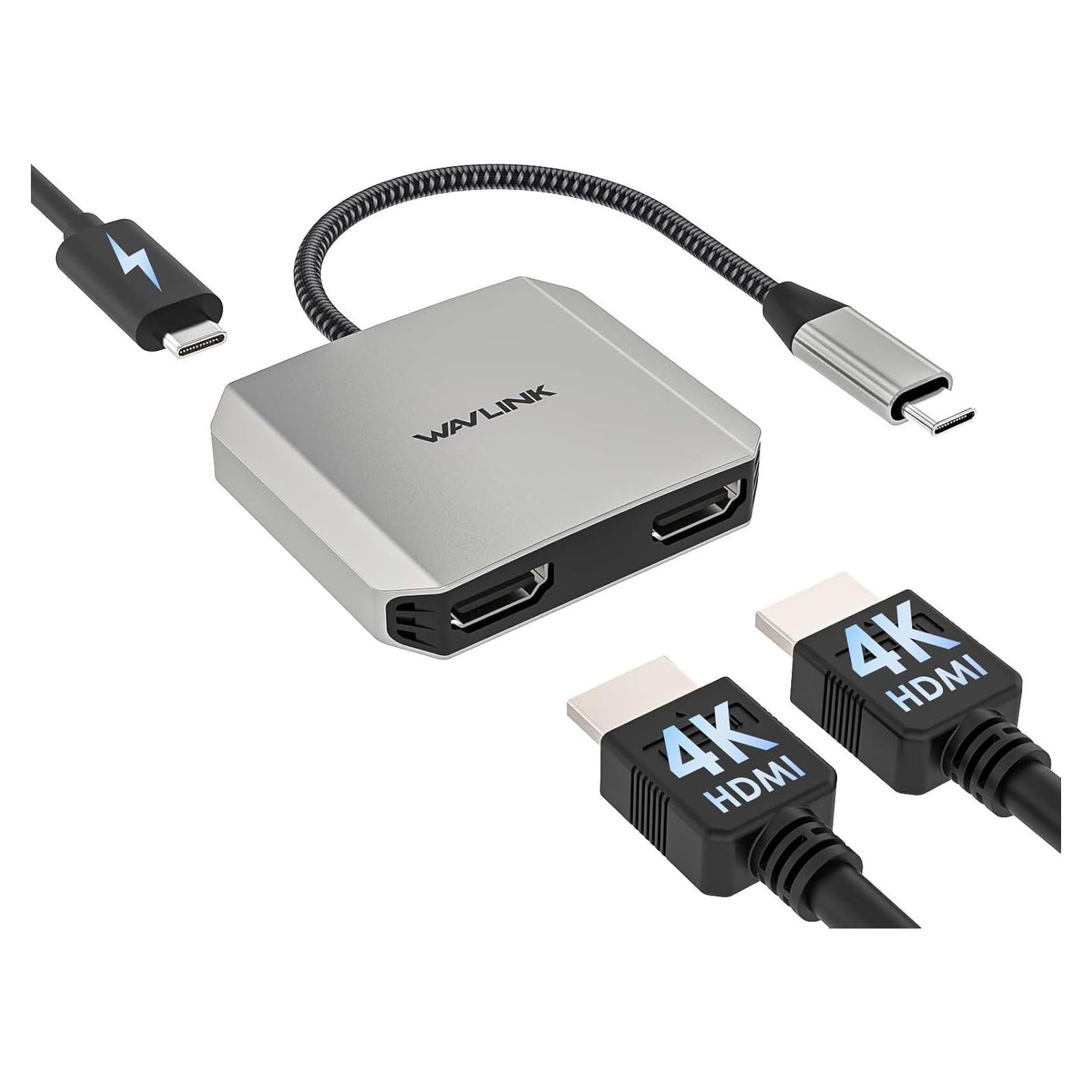 Adaptador USB C a Doble HDMI WAVLINK 4K 87W PD para Portátiles