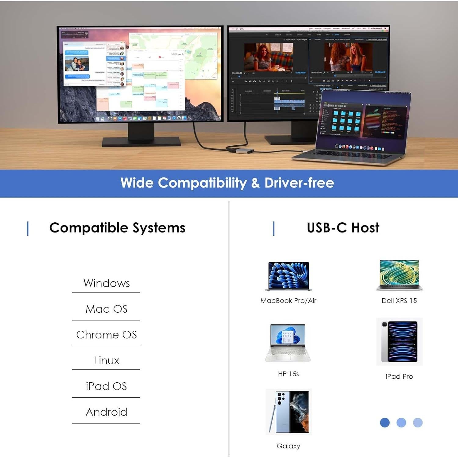 Adaptador USB C a Doble HDMI WAVLINK 4K 87W PD para Portátiles