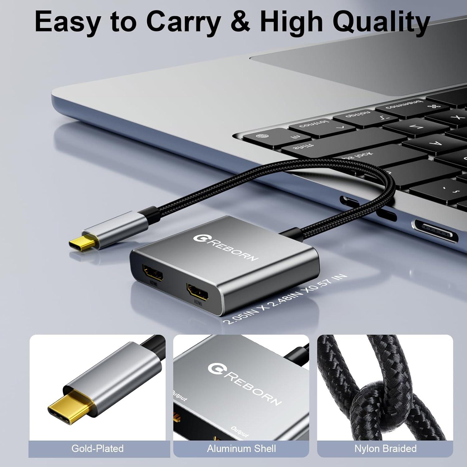 Adaptador USB C a Doble HDMI Reborn 4K 60Hz Pantallas Dobles