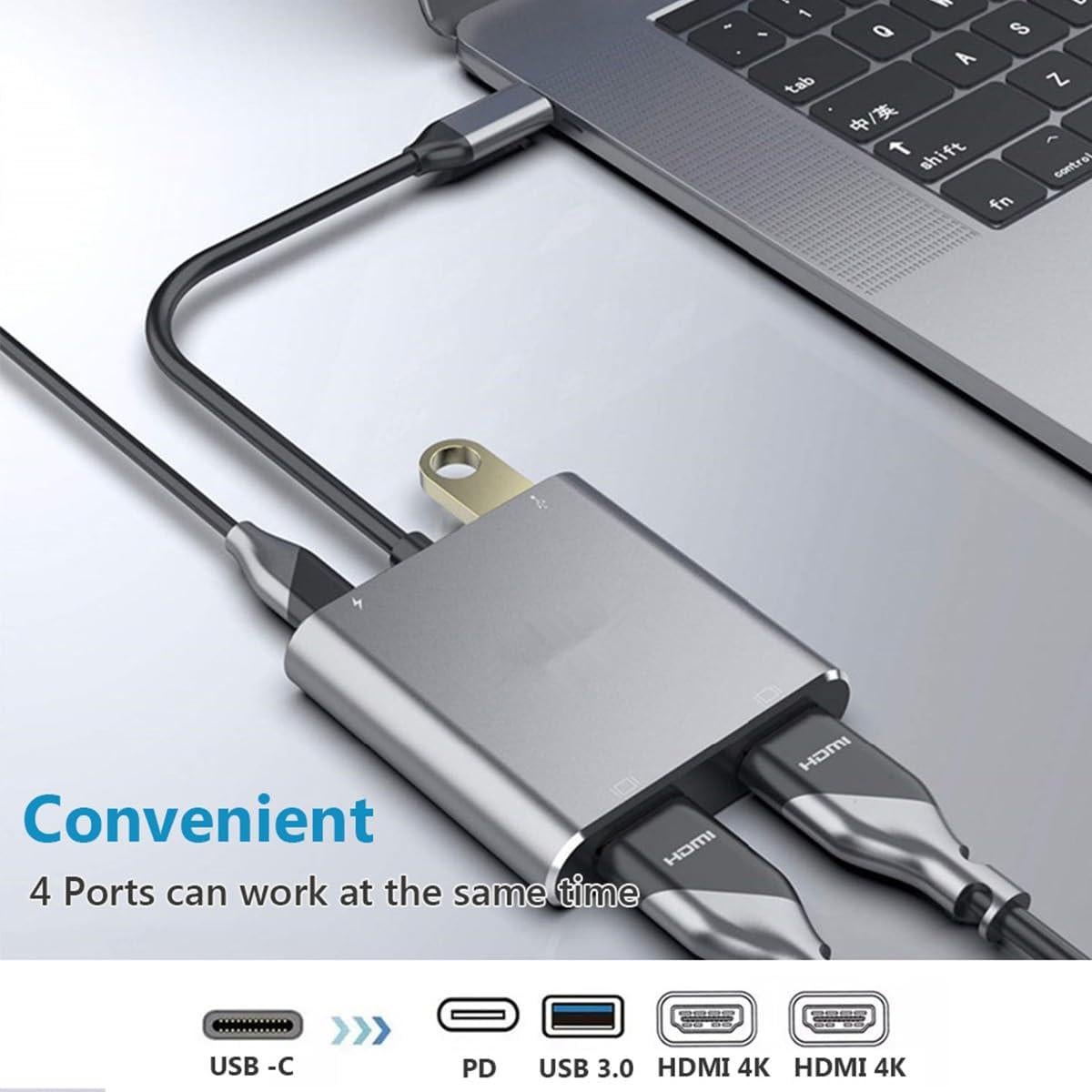 Adaptador USB C a Doble HDMI Znoogrn 4K 100W PD USB 3.0